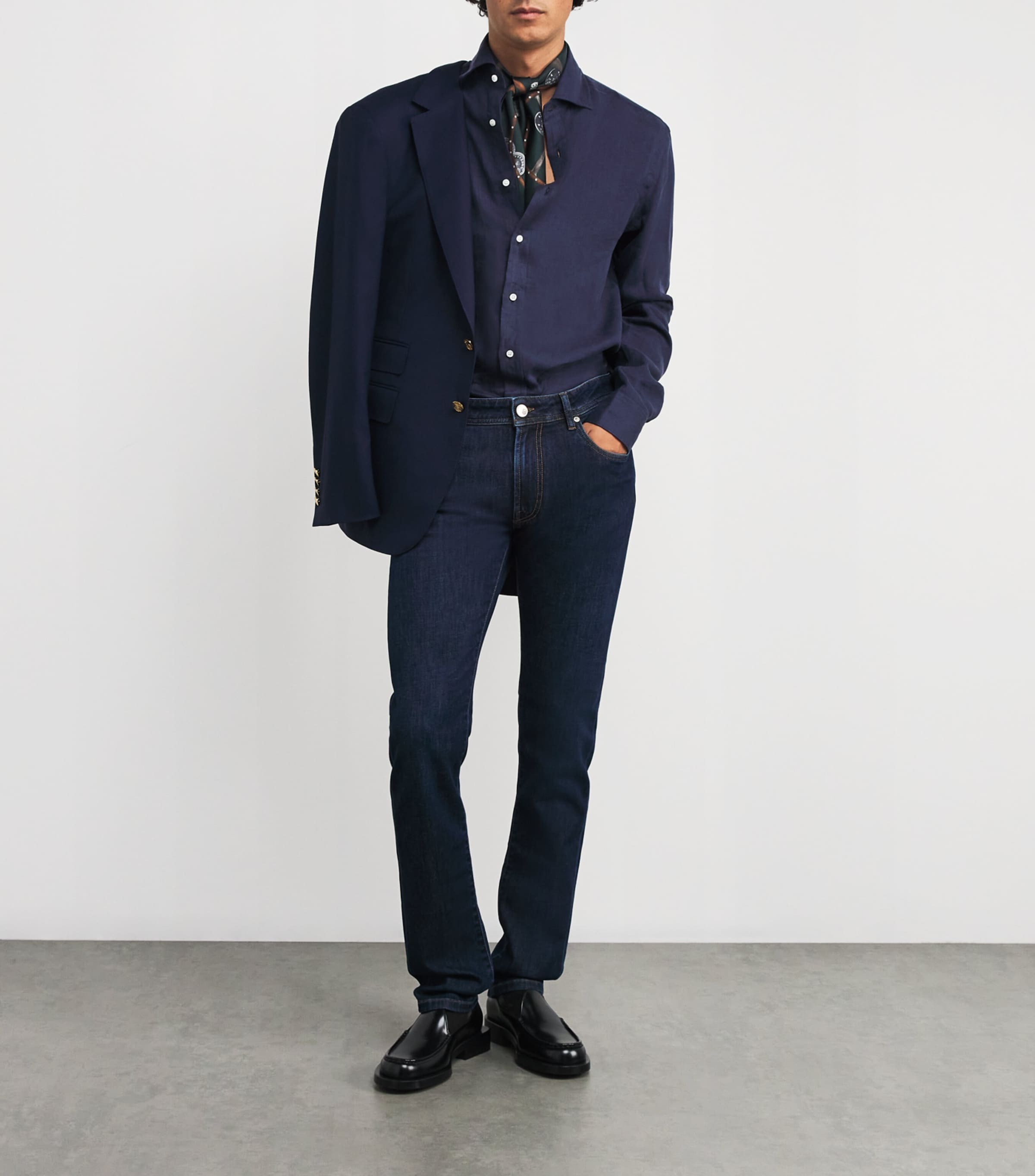 Ralph Lauren Purple Label Mens Linen Shirt Classic Navy Image 2