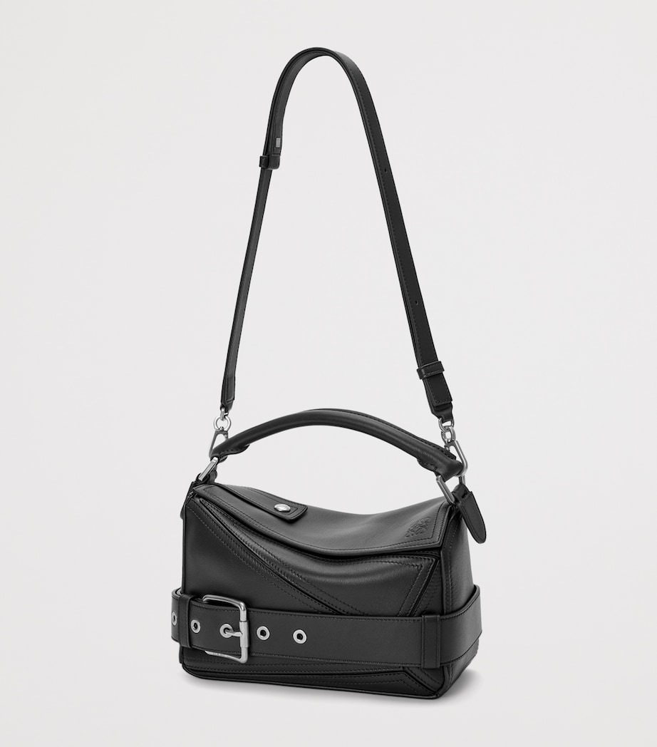Small Leather Puzzle Biker Top-Handle Bag BLACK Image 5