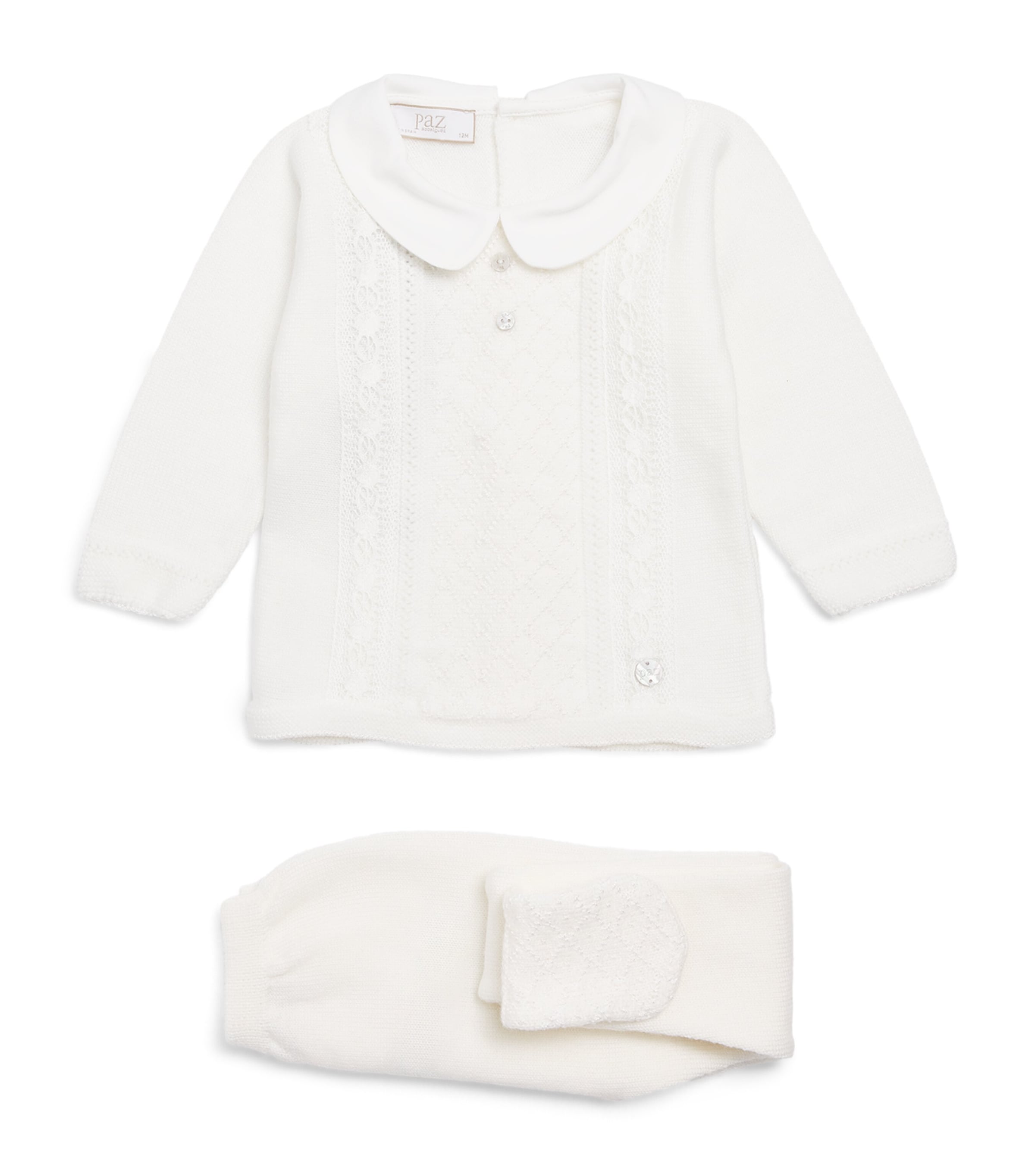 Paz Rodriguez Cotton Sweater and Trousers Set (0-12 Months) Cream/cream Image 1
