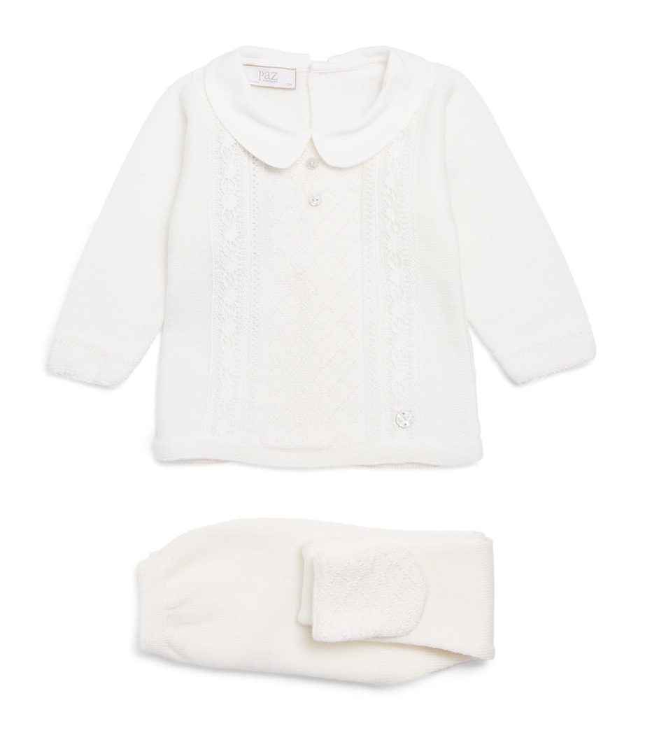 Paz Rodriguez Cotton Sweater and Trousers Set (0-12 Months) Cream/cream Image 1