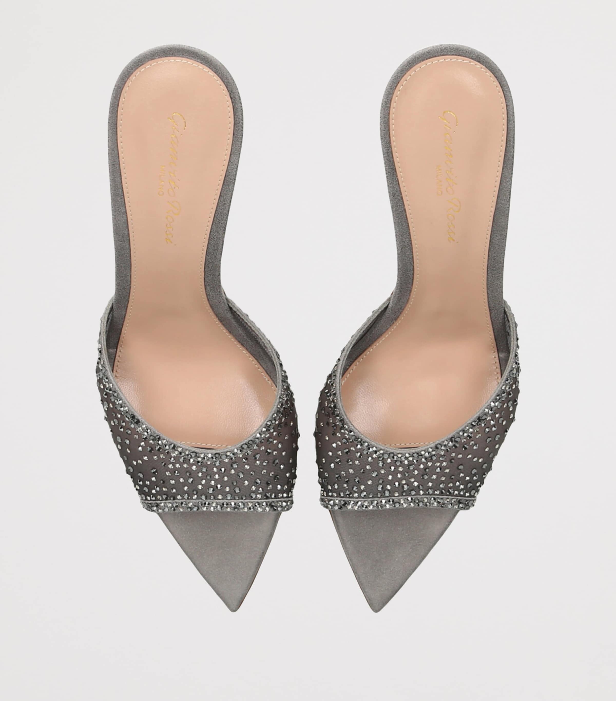 Embellished Silk-Suede Rania Mules 85 SILVER Image 4