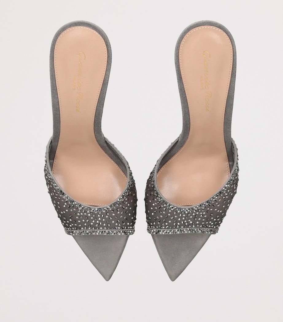 Embellished Silk-Suede Rania Mules 85 SILVER Image 4