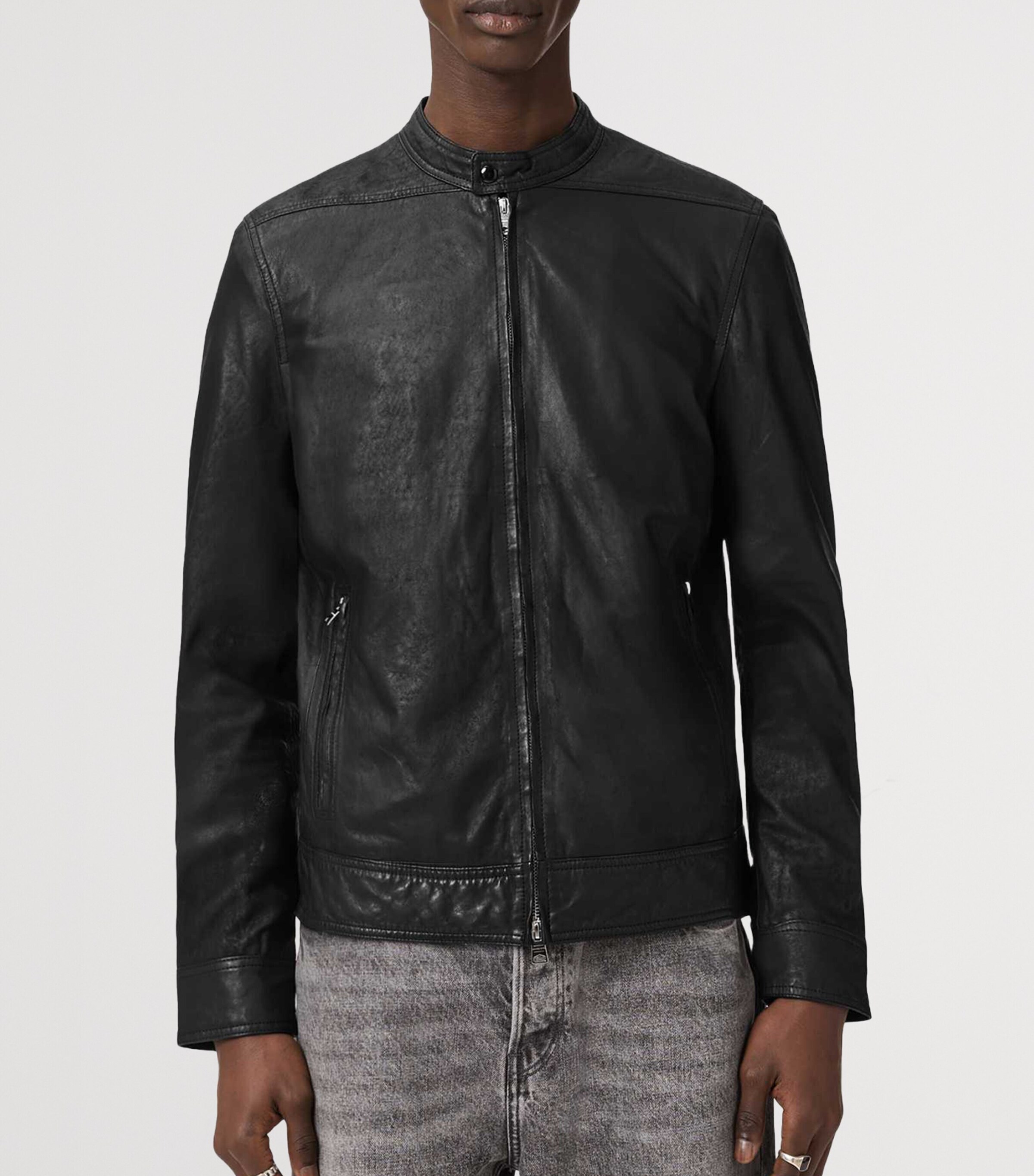 AllSaints Mens Colt Leather Jacket Black Image 6