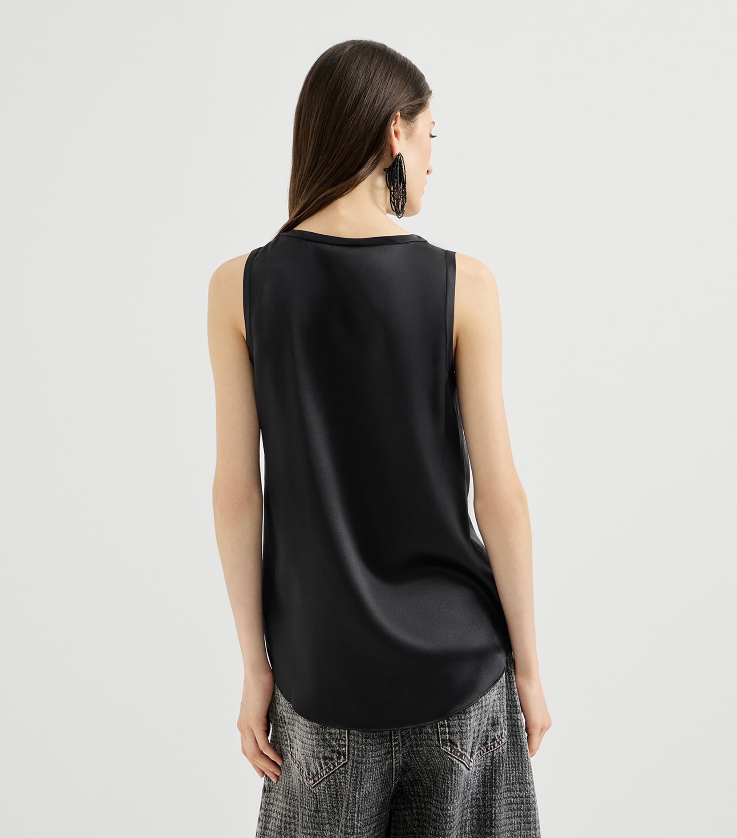 Brunello Cucinelli Womens Stretch-Silk Satin Tank Top Image 5