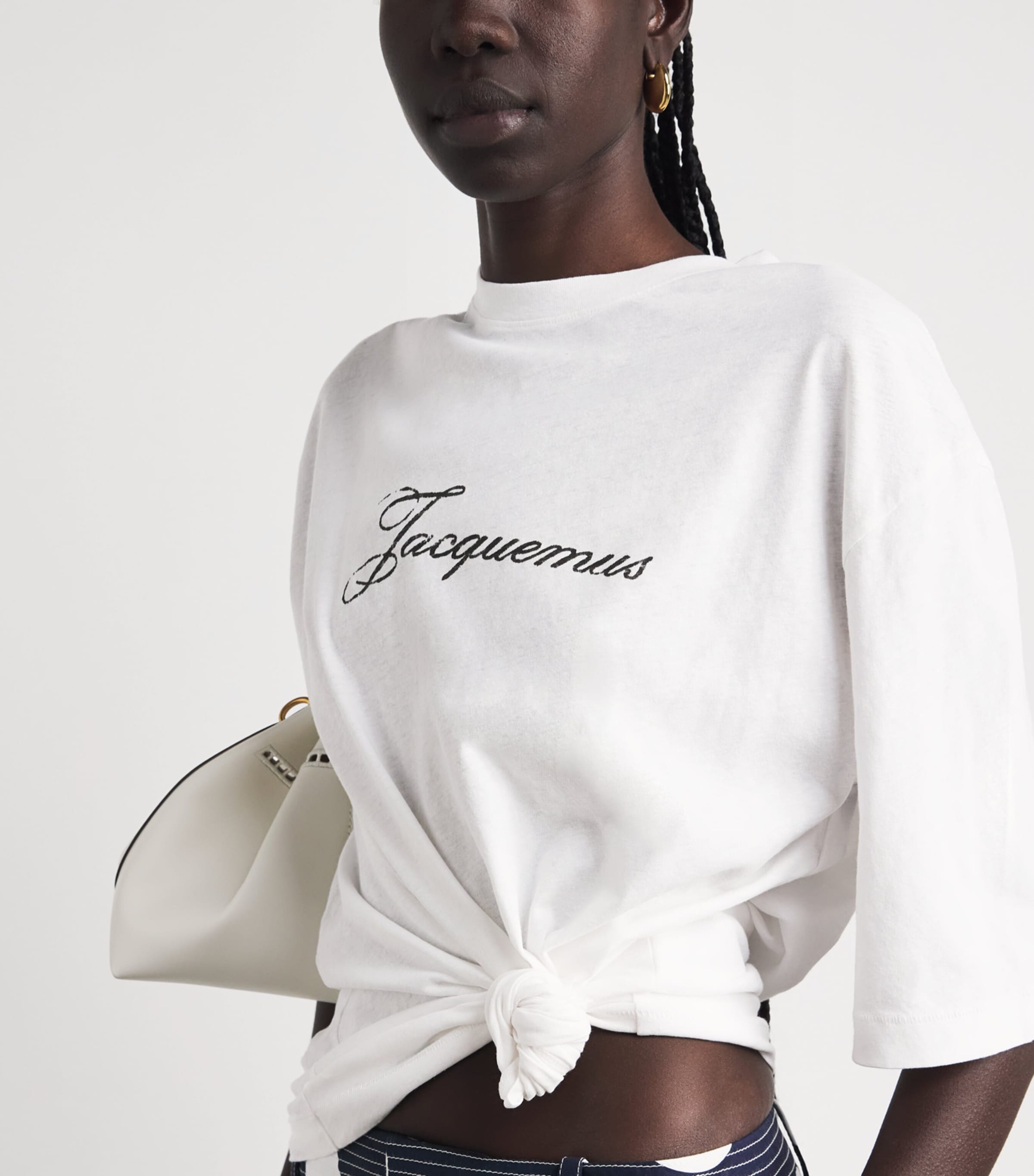 Jacquemus Womens Cotton-Hemp Logo T-Shirt White Image 3