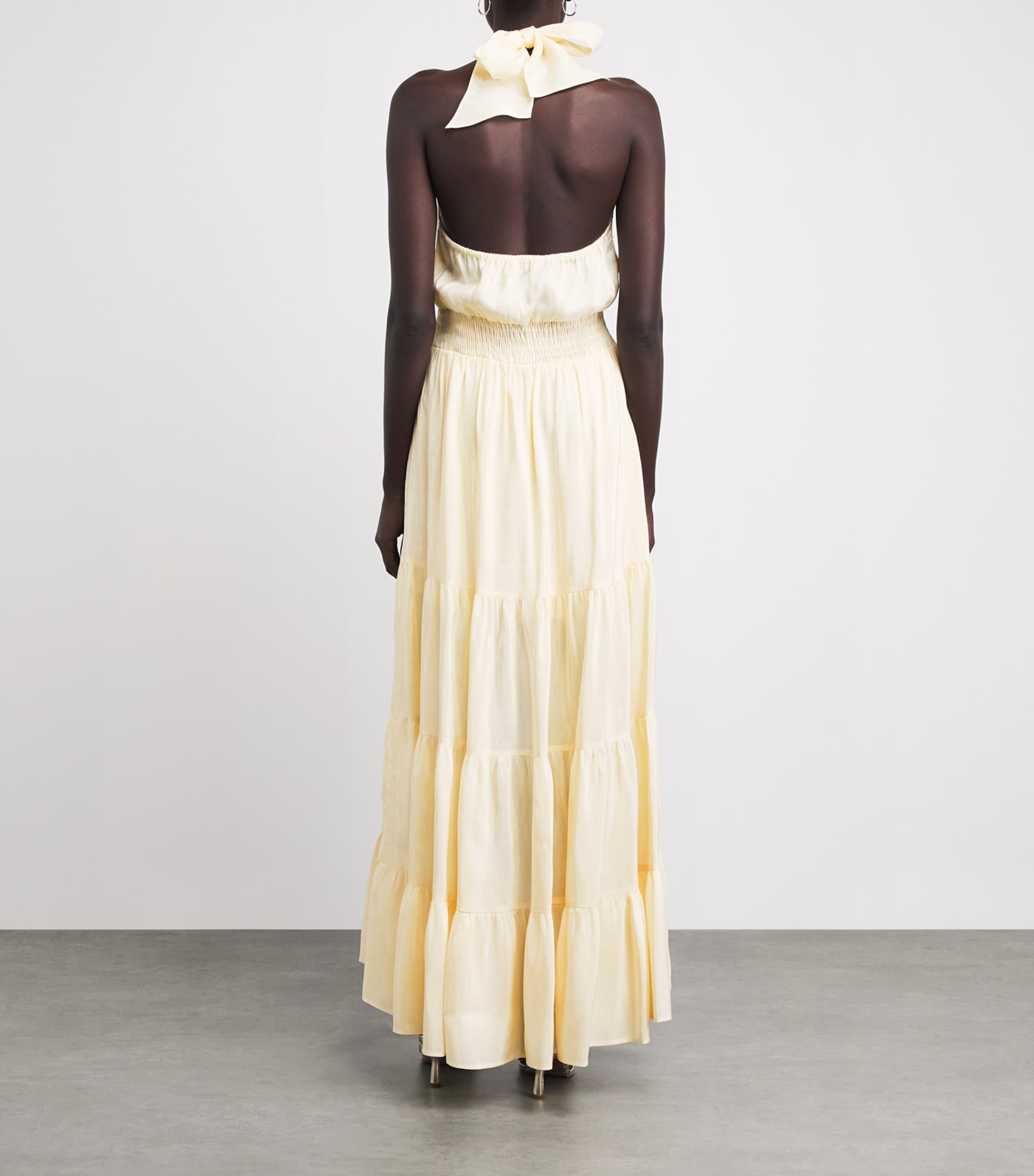 Sandro Paris Womens Linen-Blend Tiered Maxi Dress Vanilla Image 4