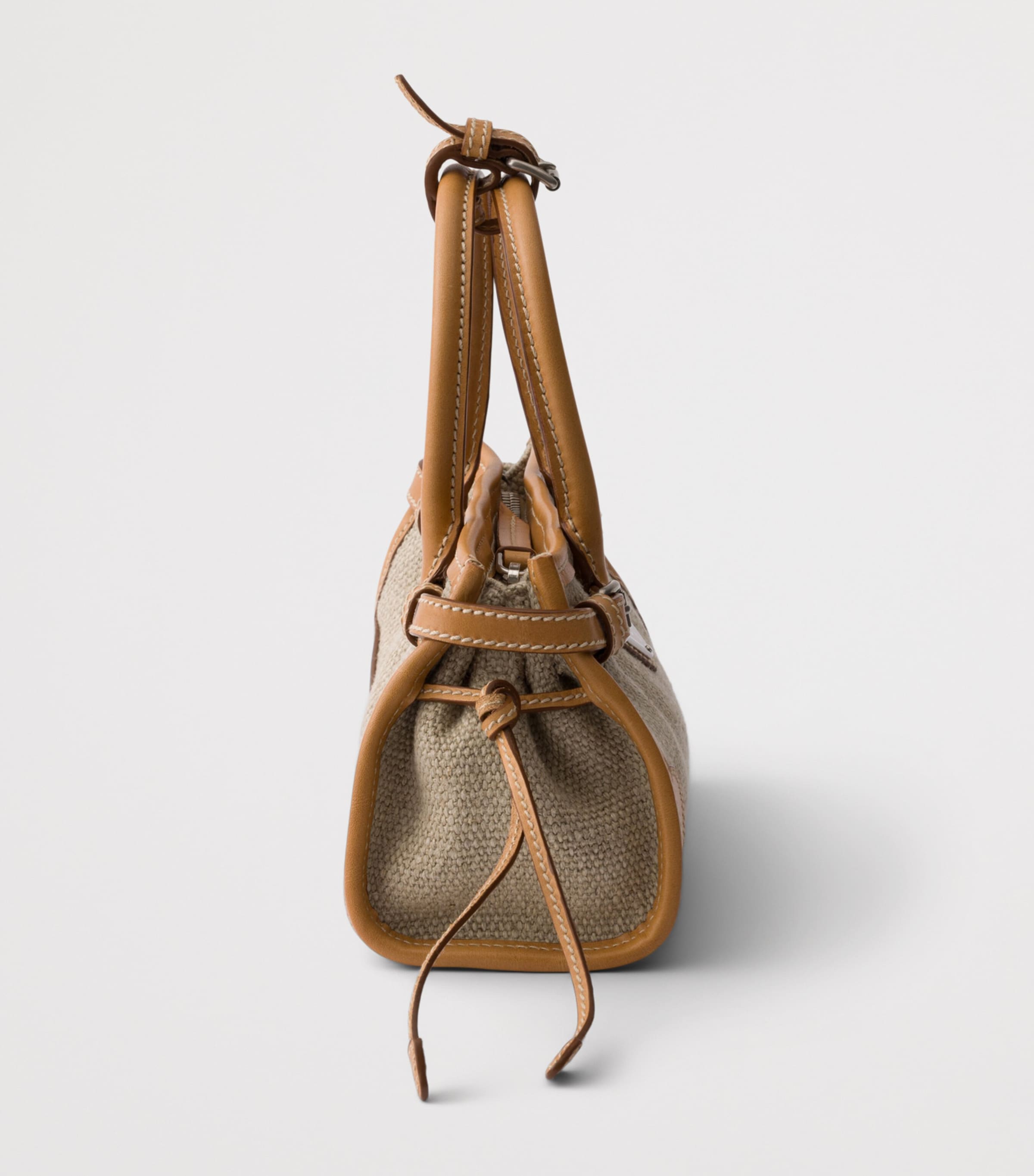 Prada Small Linen-Leather Bonnie Top-Handle Bag Neutral Image 6