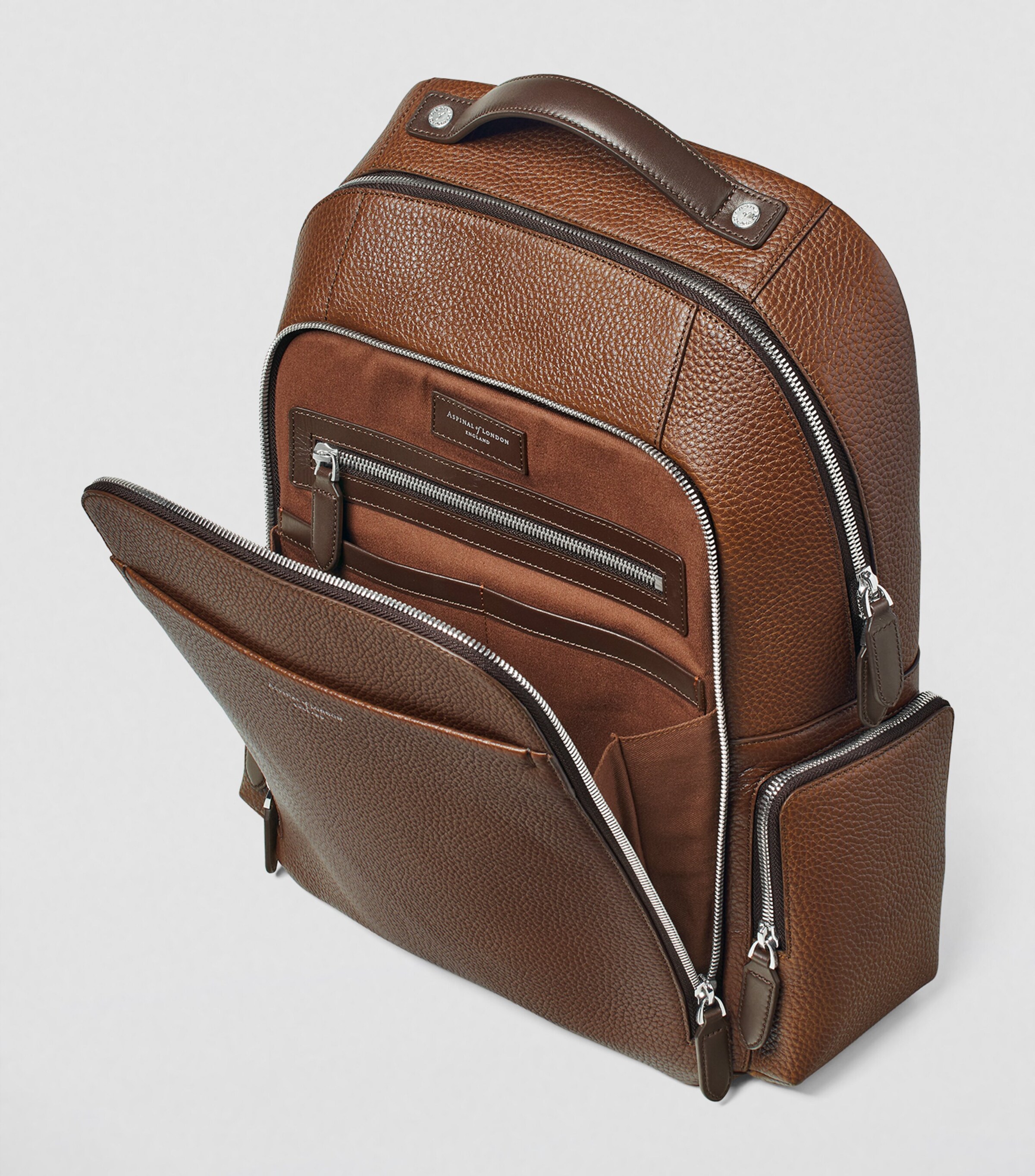 Pebble Leather Reporter Zipped Backpack TOBACCO Image 5