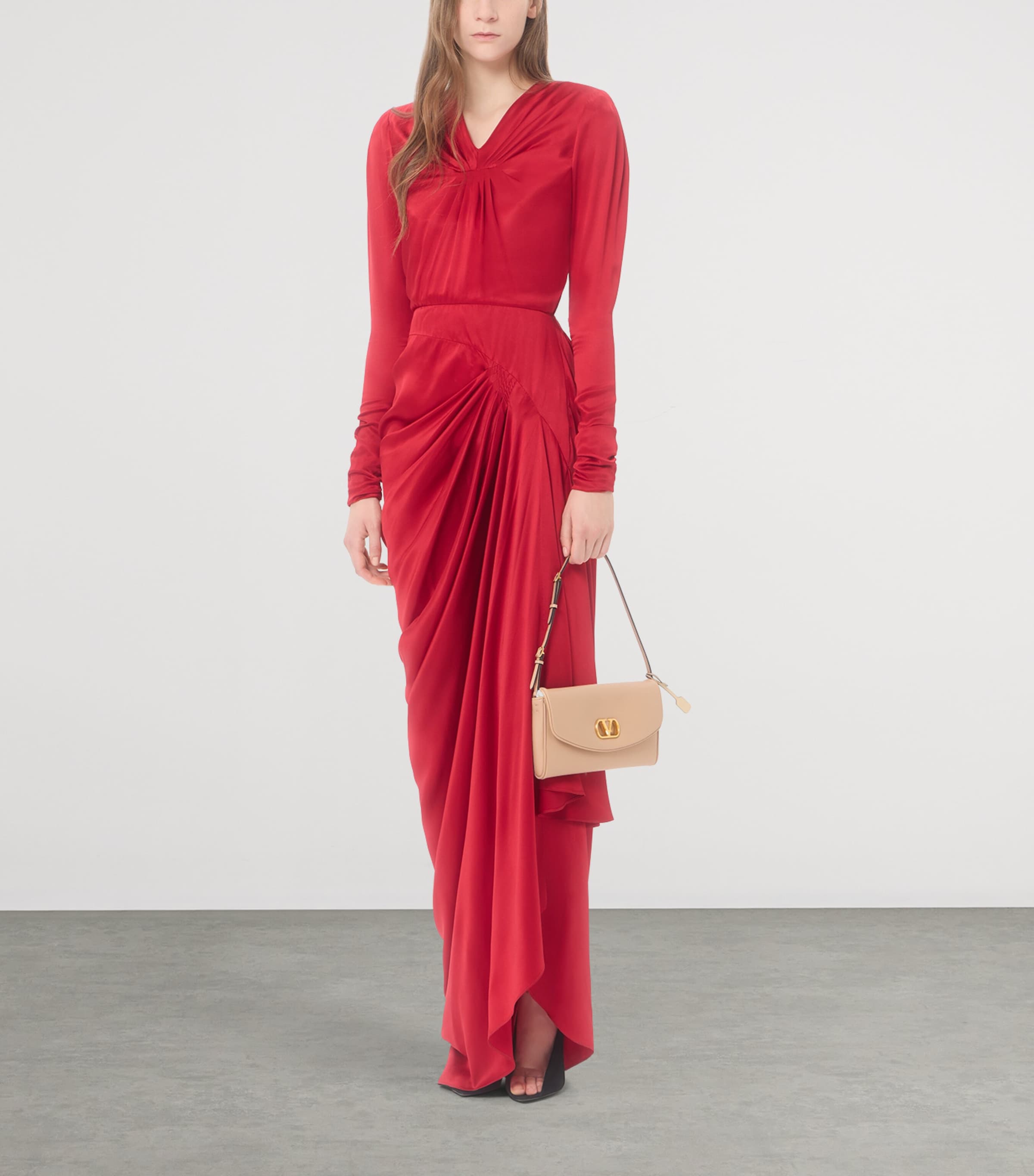 Valentino Red Silk Satin Draped Gown | Harrods US