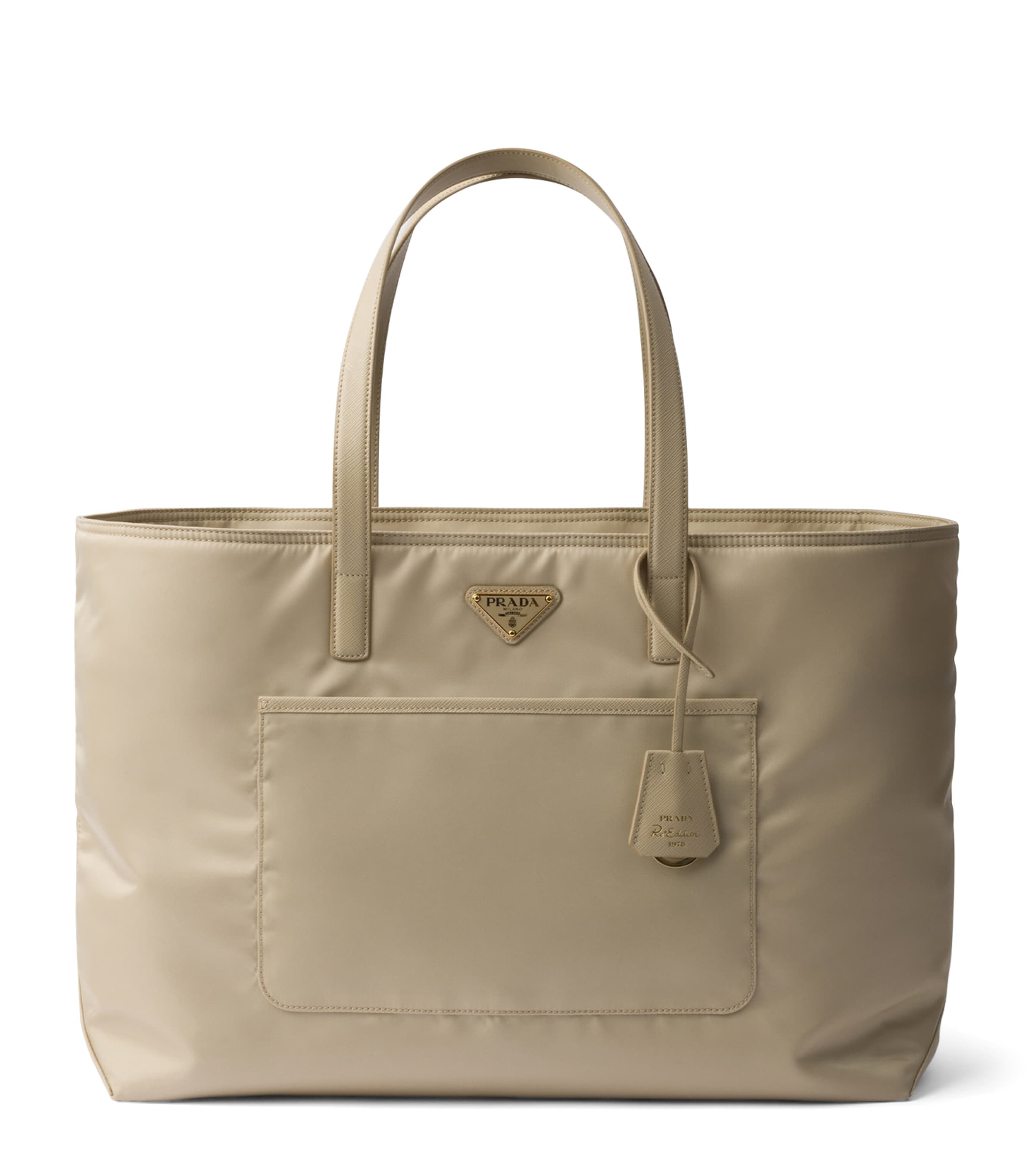 トートバッグ PRADA SAND RE-NYLON LARGE RE-EDITION 1978 SHOPPING BAG Prada Large Re-Nylon and Saffiano Leather Re-Edition 1978