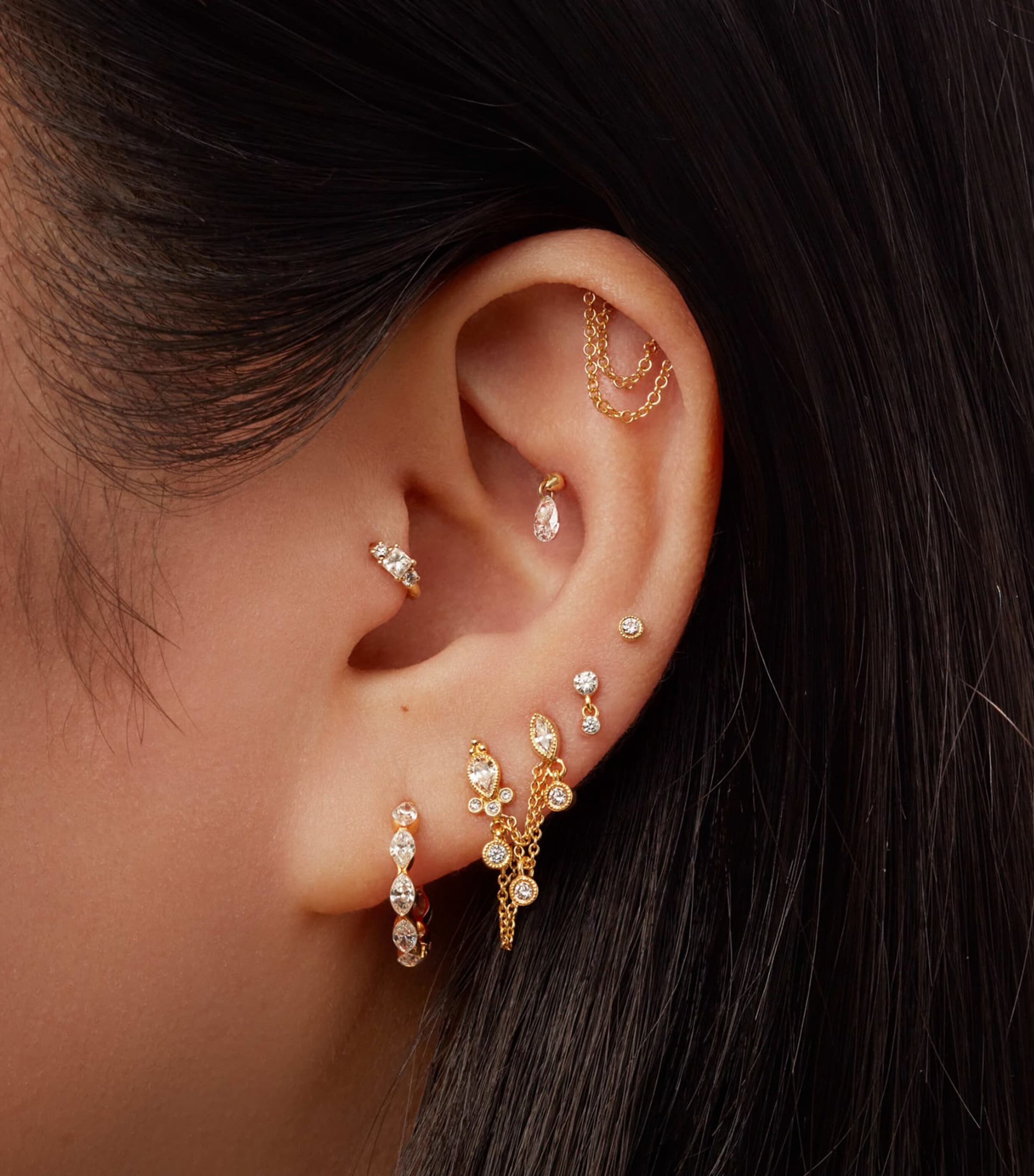 White Gold Floating Pear Diamond Charm Threaded Stud Earring (4mm) WHITE GOLD Image 2