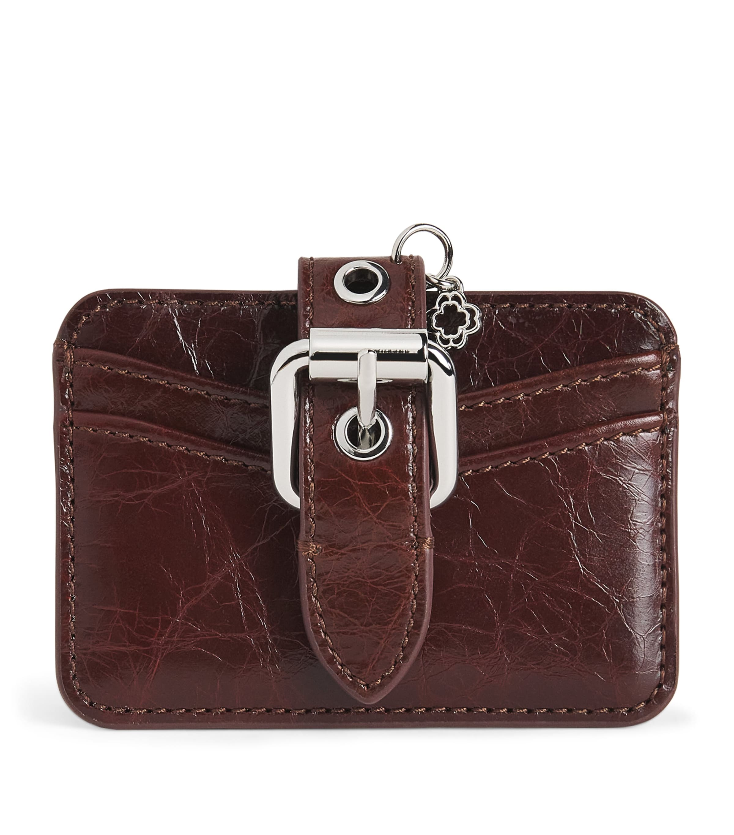 Maje Cracked Leather Miss M Card Holder In Brown