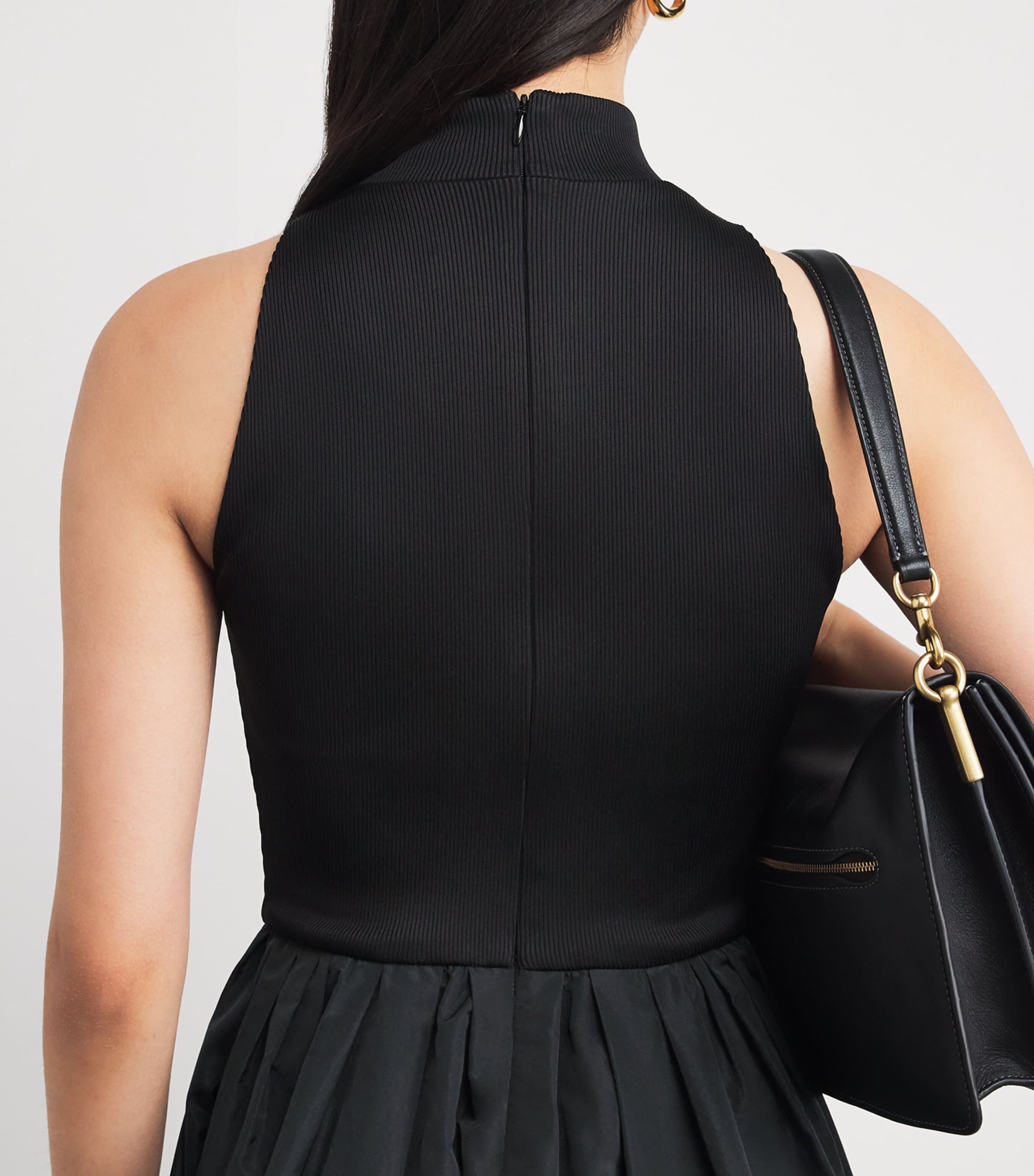 Rib-Knit Taffeta Midi Dress BLACK Image 4