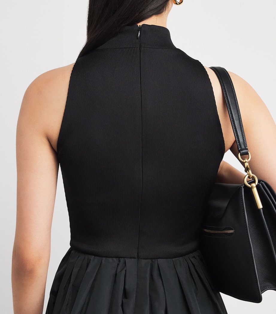Rib-Knit Taffeta Midi Dress BLACK Image 4