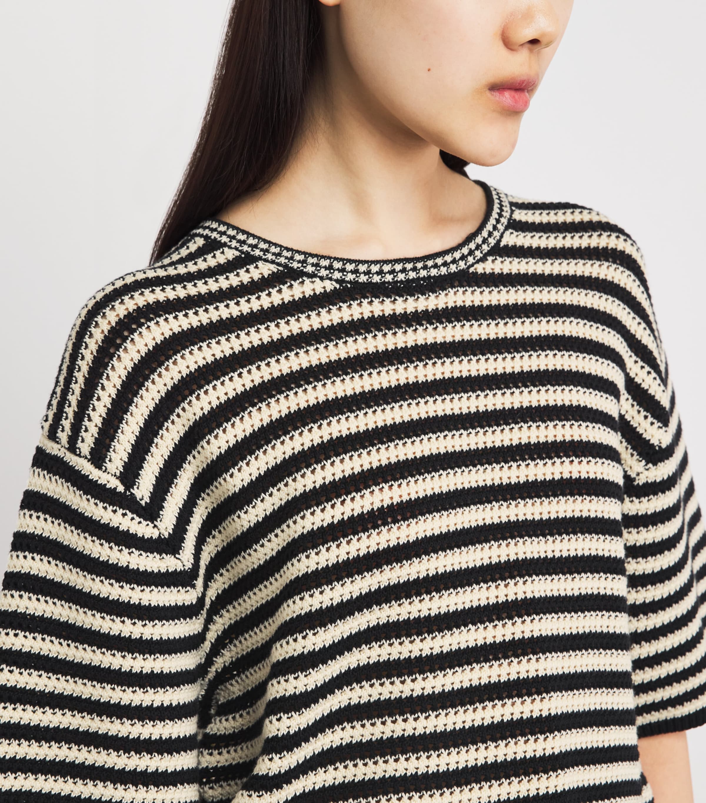 ANINE BING Womens Crochet Stripe Theo Sweater White/black Image 3