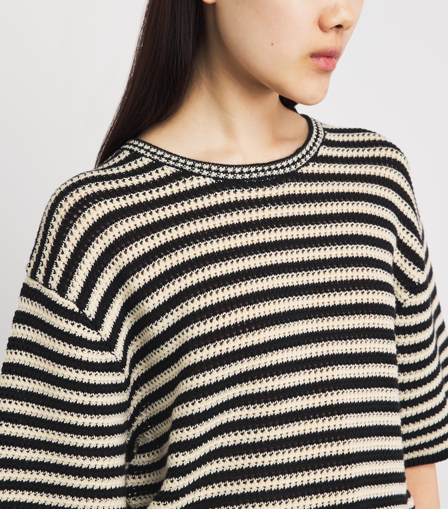 ANINE BING Womens Crochet Stripe Theo Sweater White/black Image 3