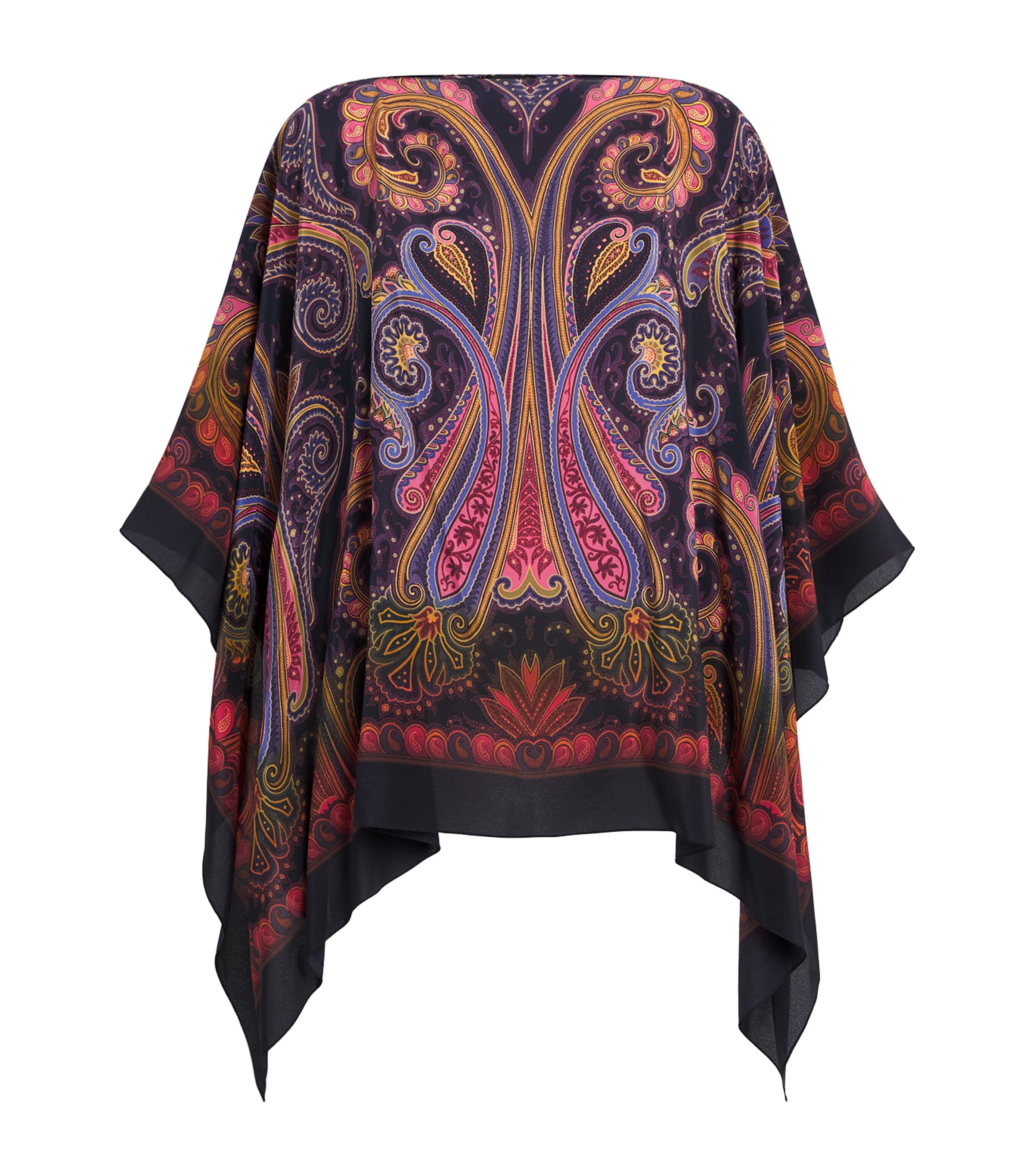 Etro Womens Silk Paisley Poncho Blouse Print/blue Bs Image 1