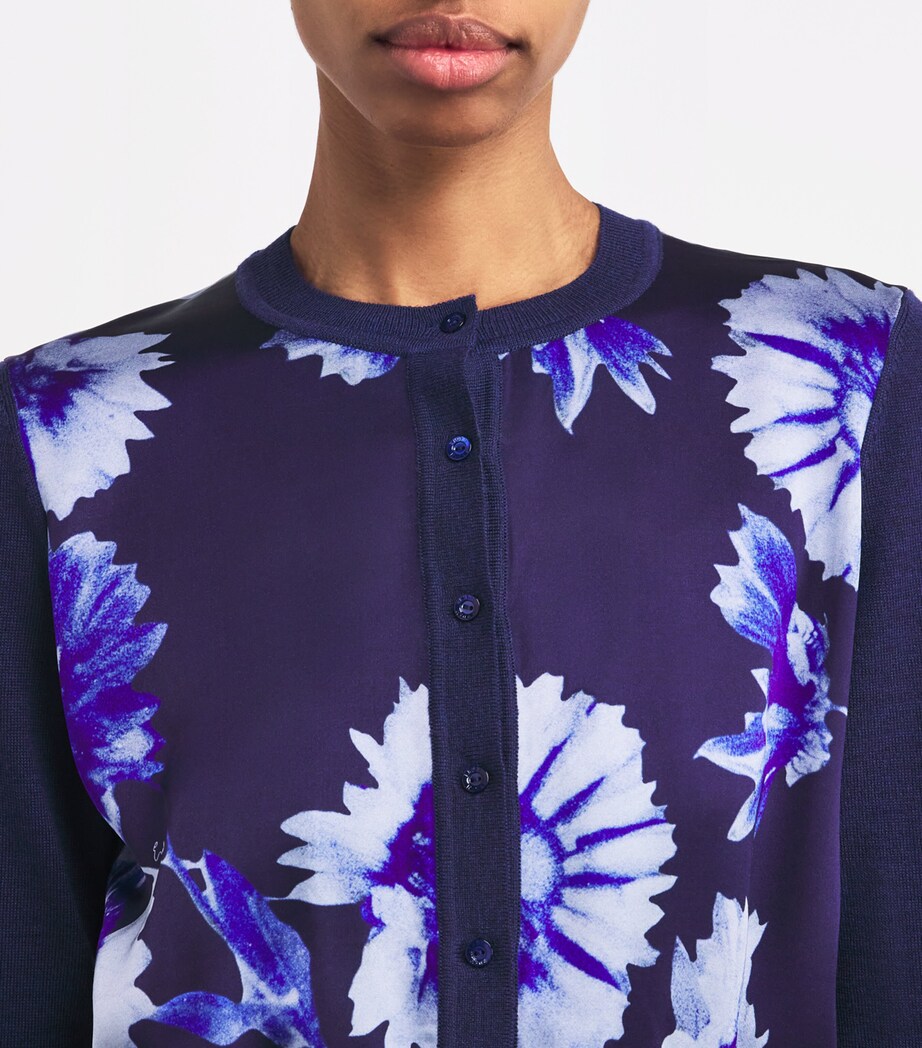 Erdem Womens Cropped Printed Panel Cardigan Navy + Indigo Image 6