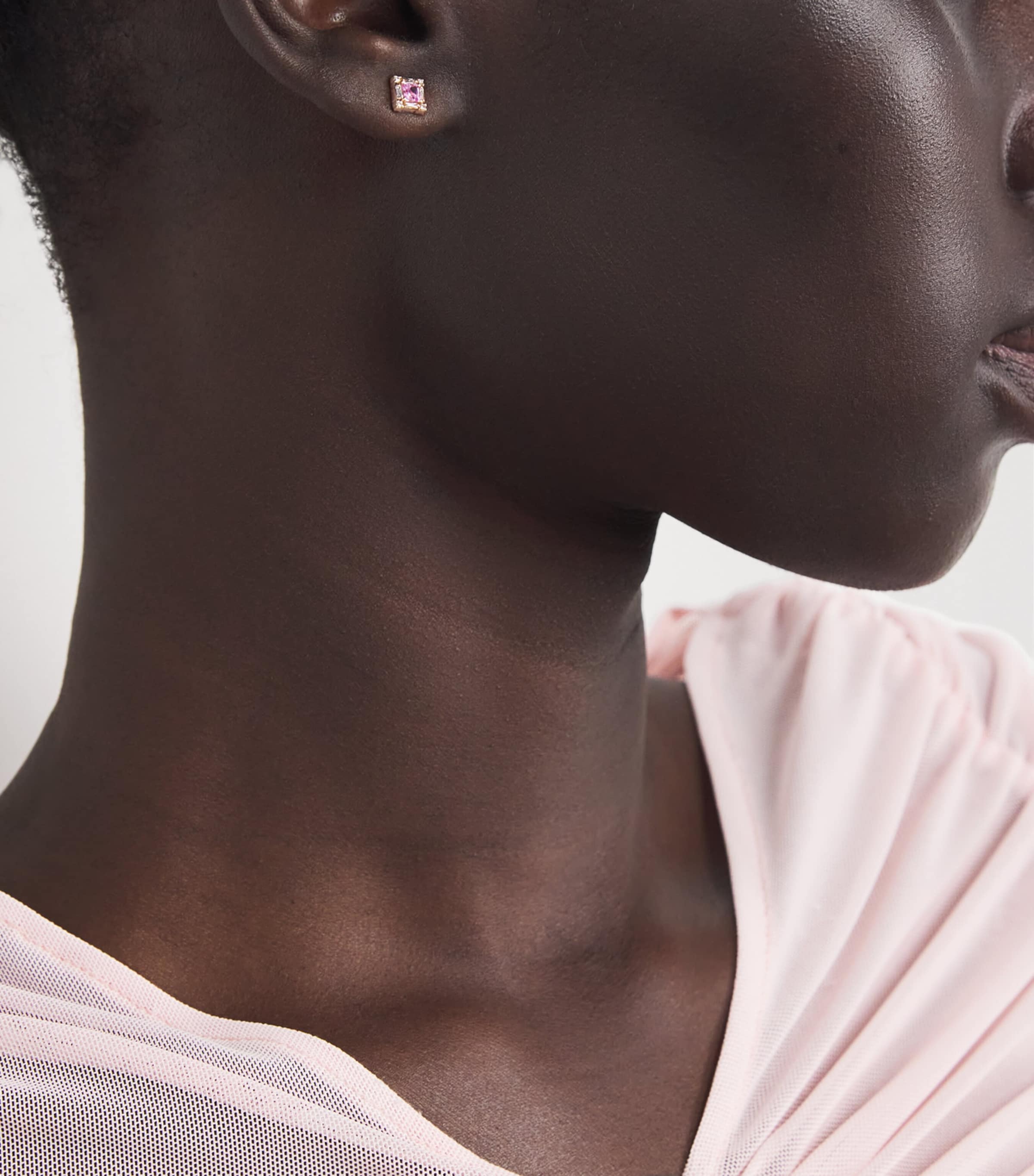 Suzanne Kalan Rose Gold, Diamond and Pink Sapphire Mini Princess Stud Earrings Rg/p Image 2
