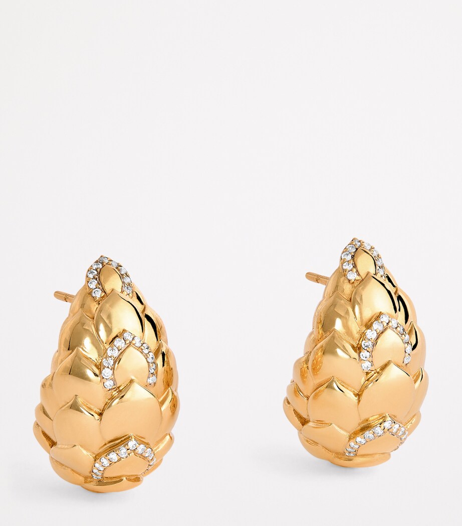 Nadine Aysoy Large Yellow Gold and Diamond Cobra Curved Earrings Yellow Gold Image 3