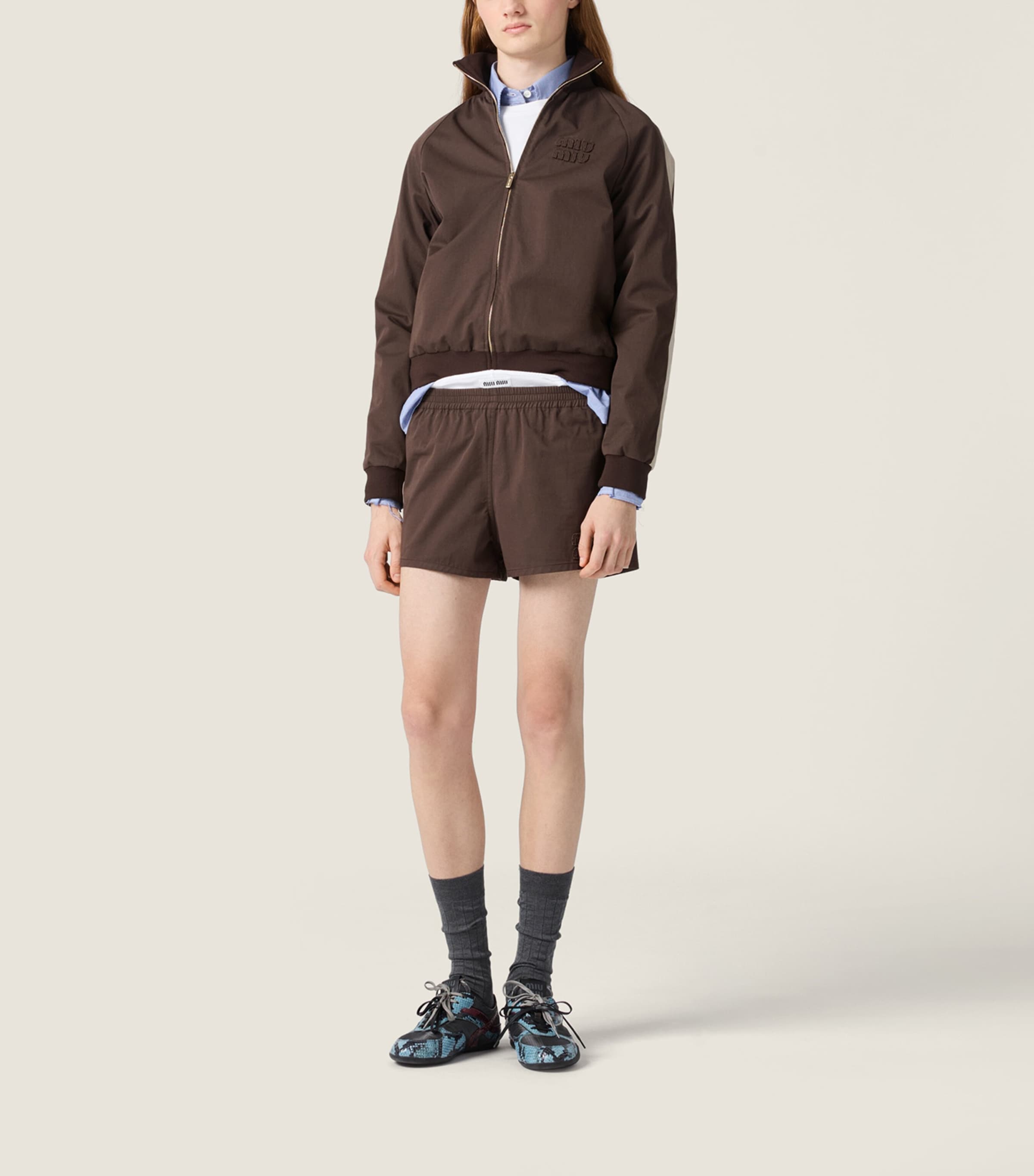 Miu Miu Womens Cotton Twill Shorts Brown Image 2