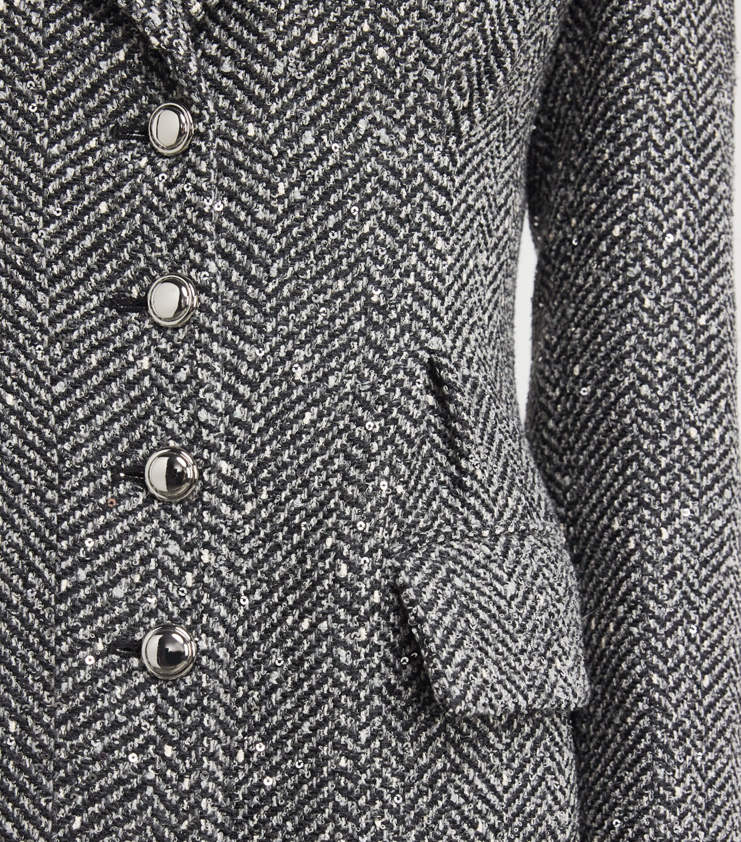 Alessandra Rich Womens Tweed Sequinned Coat Grey Melange Image 6