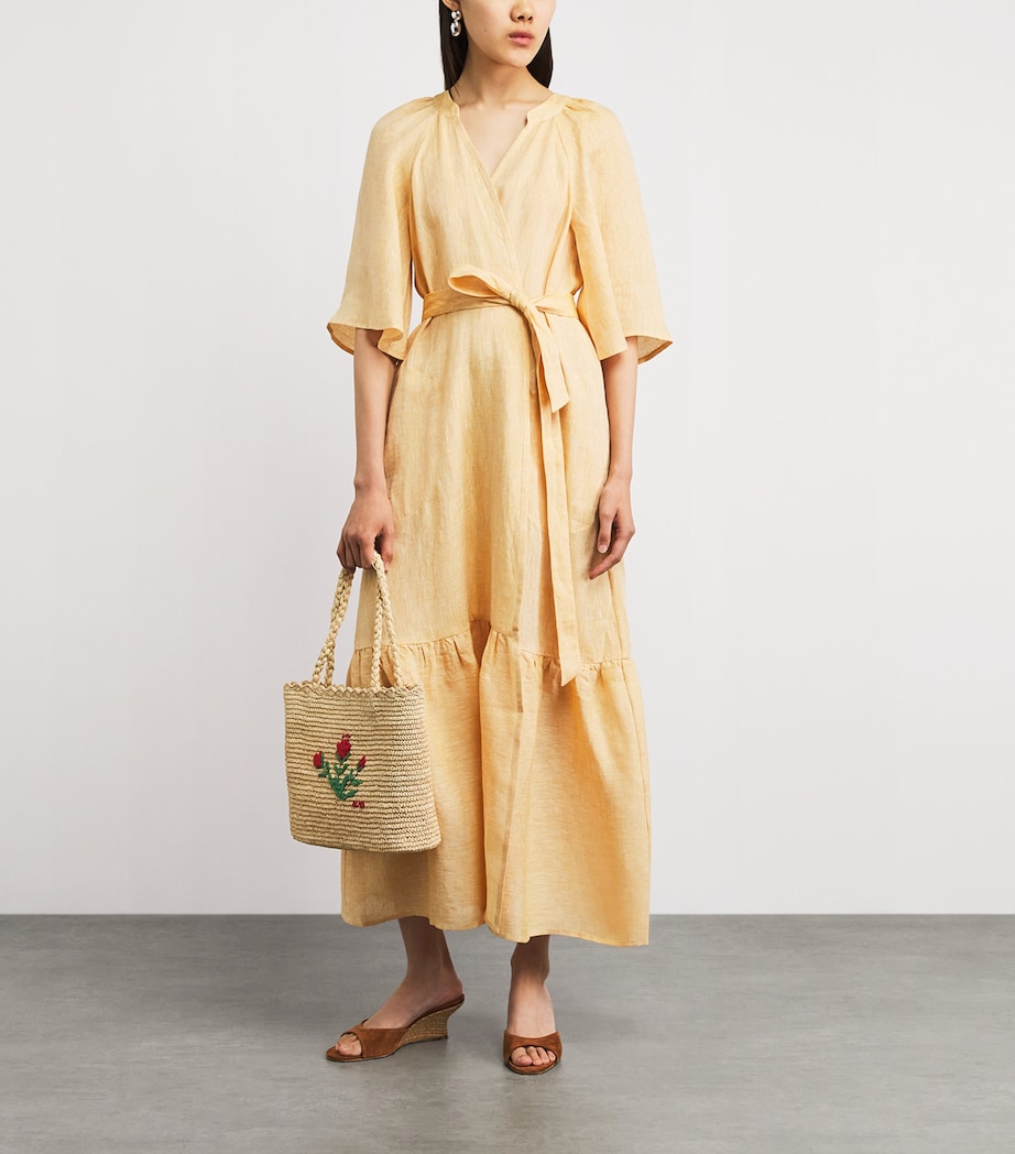 Eres Womens Linen Audacieuse Wrap Midi Dress Orge Image 2