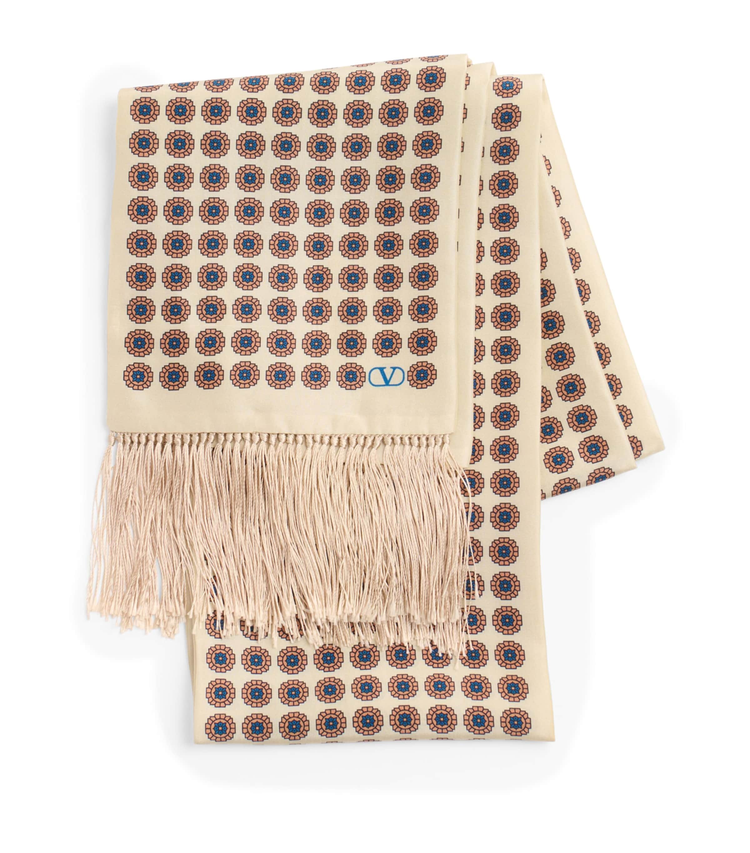 Valentino Garavani Chamber Silk Bandeau Scarf With Fringe In Beige