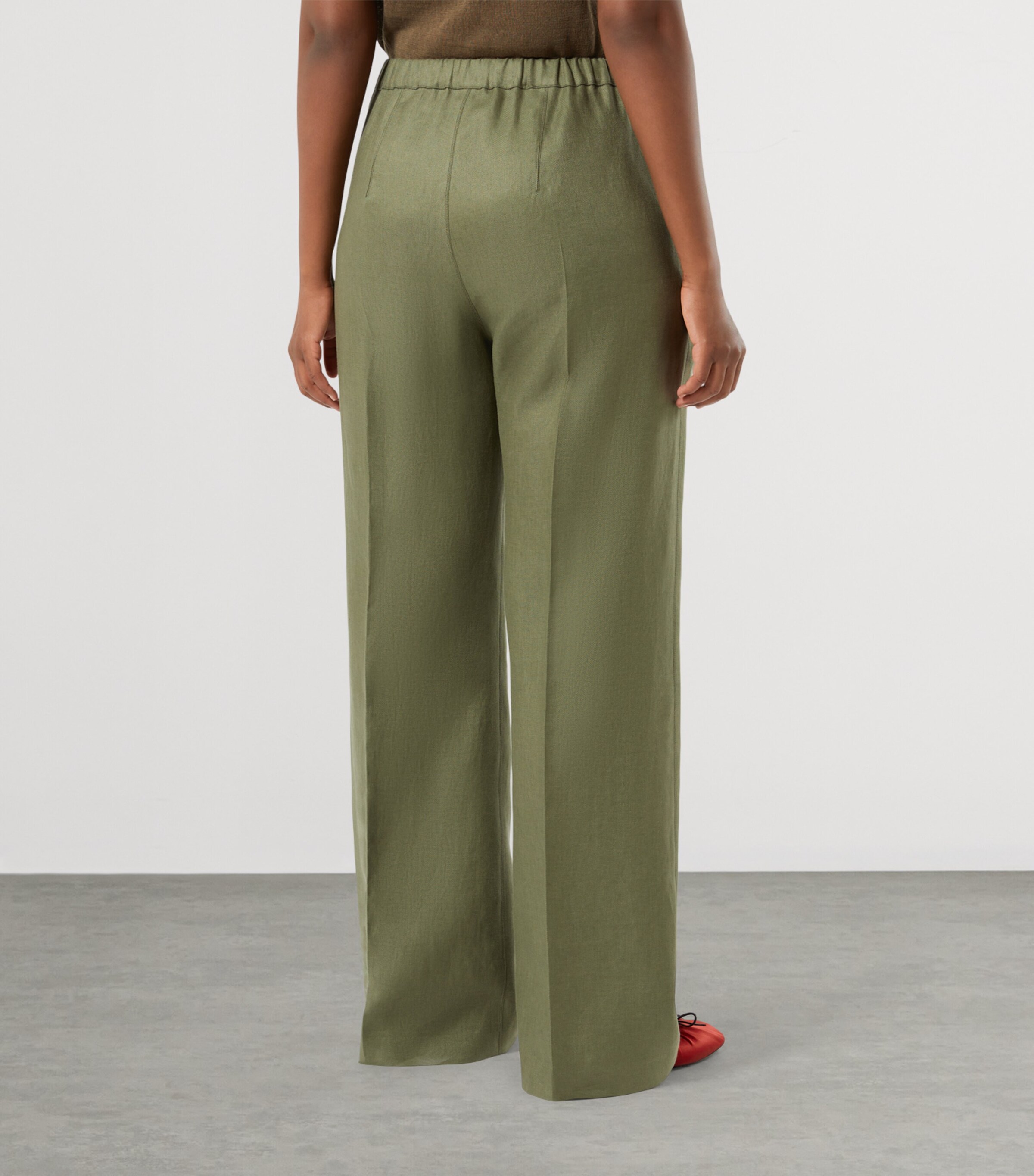 Marina Rinaldi Womens Linen Straight Trousers Olive Green Image 4