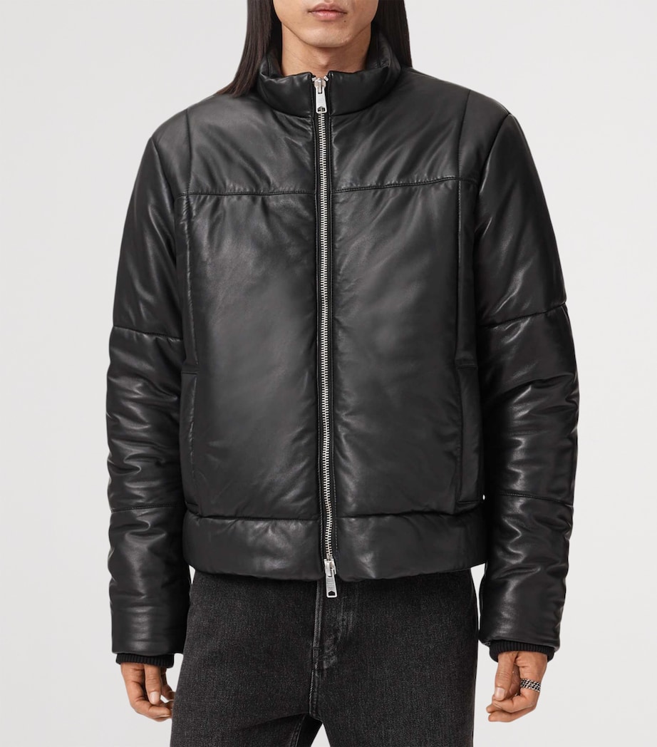 Leather Furse Puffer Jacket BLACK Image 2
