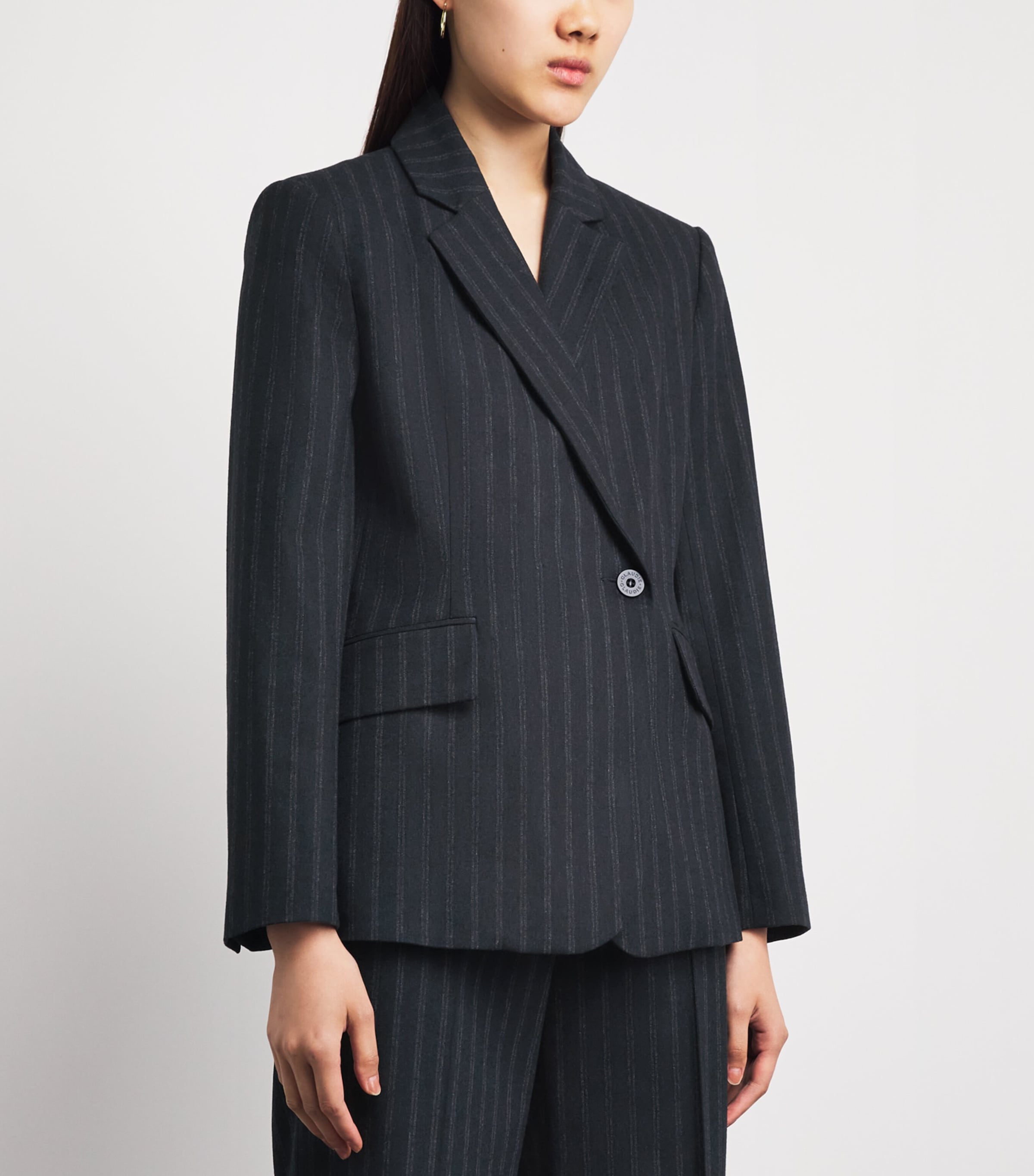 Claudie Pierlot Womens Wool Pinstripe Asymmetric Blazer Dual Color Image 4