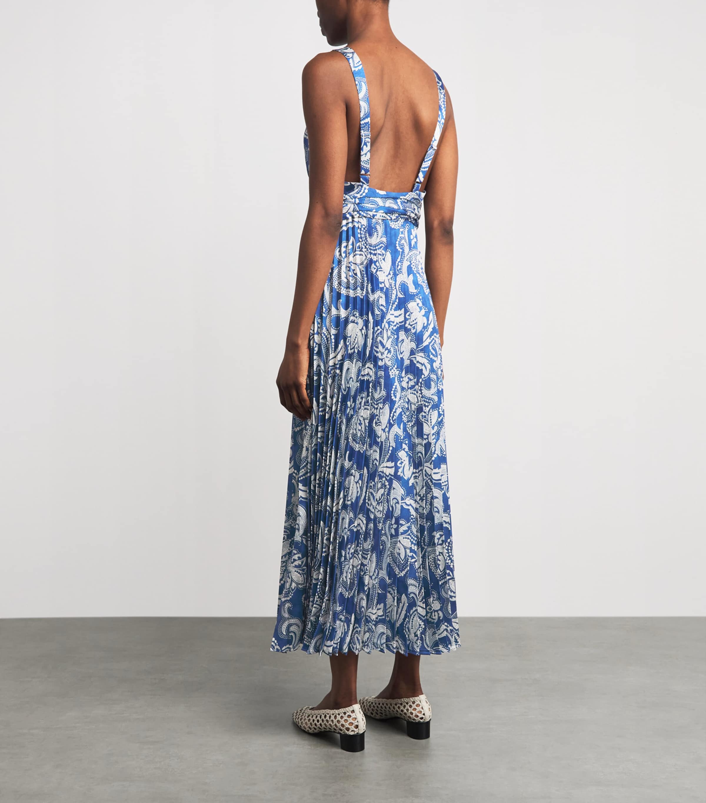 Sandro Paris Womens Floral V-Neck Maxi Dress Blue / Ecru Image 4