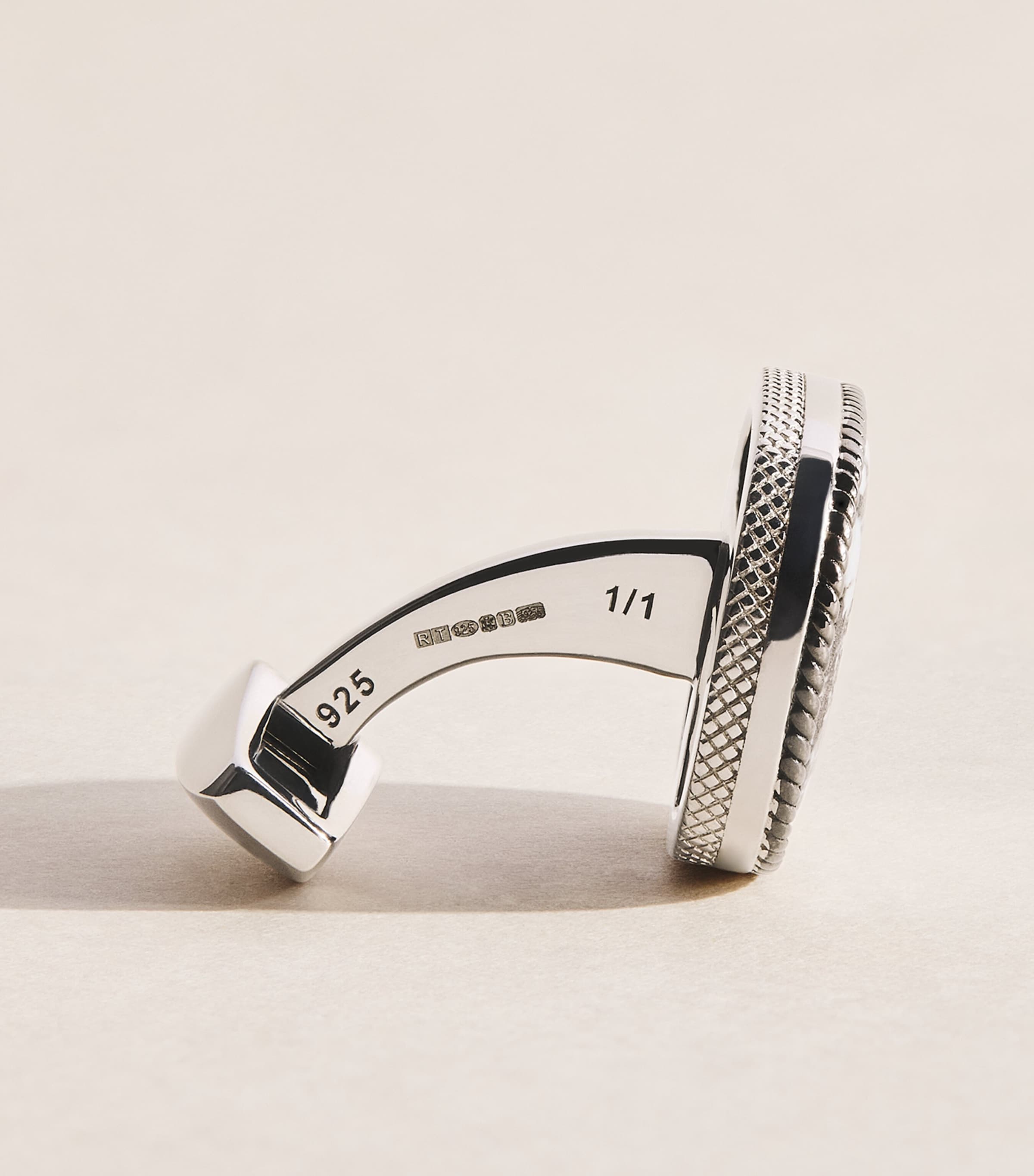 Tateossian Sterling Silver and Fossil Palm Cufflinks Black Image 4
