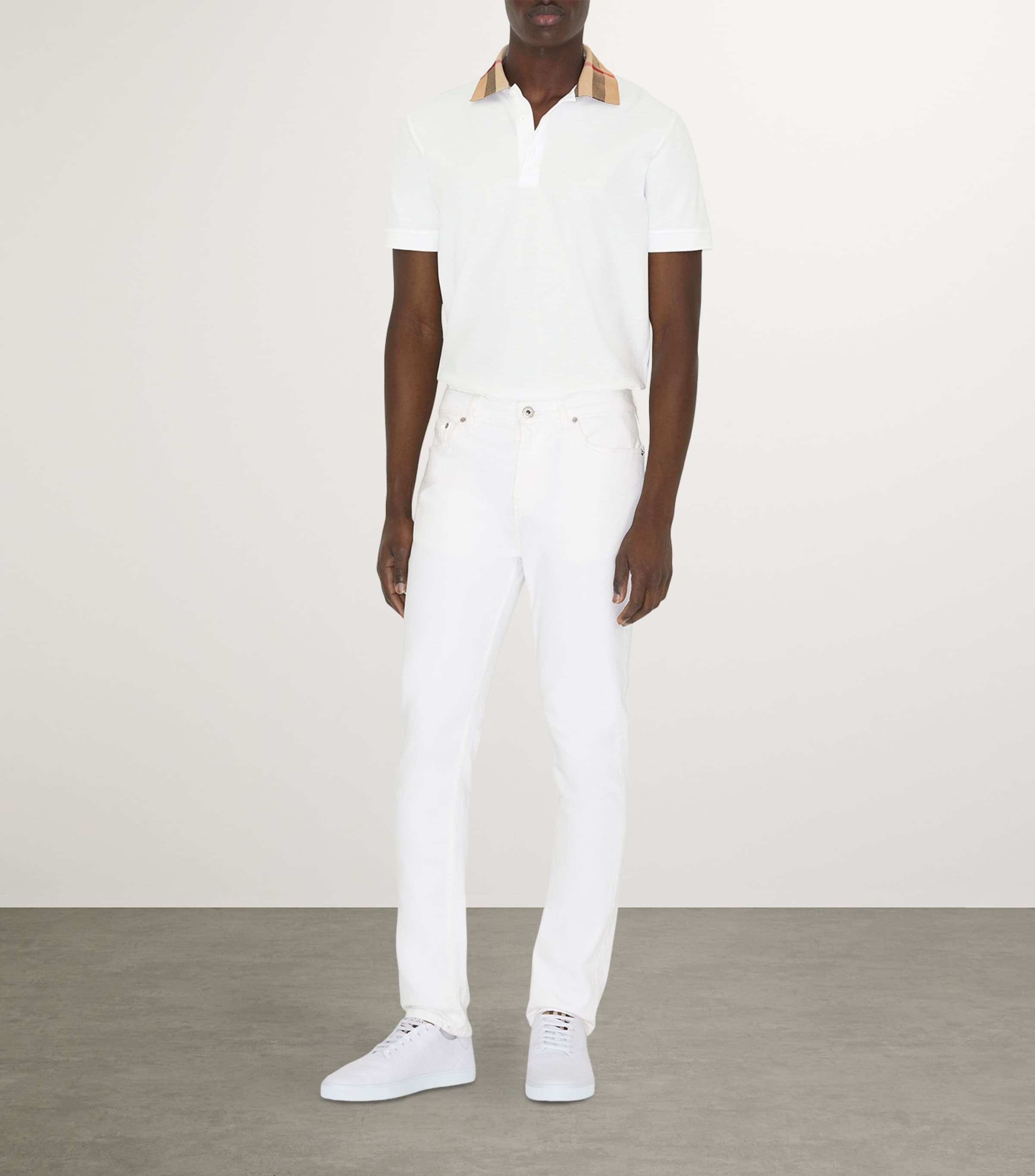 Cotton Check-Collar Polo Shirt WHITE Image 2