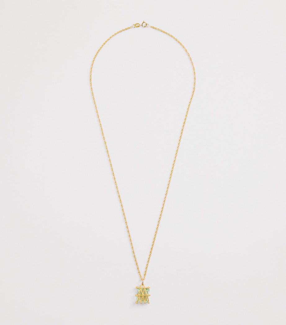 Yellow Gold and Sapphire Basket Pendant Necklace GOLD Image 3