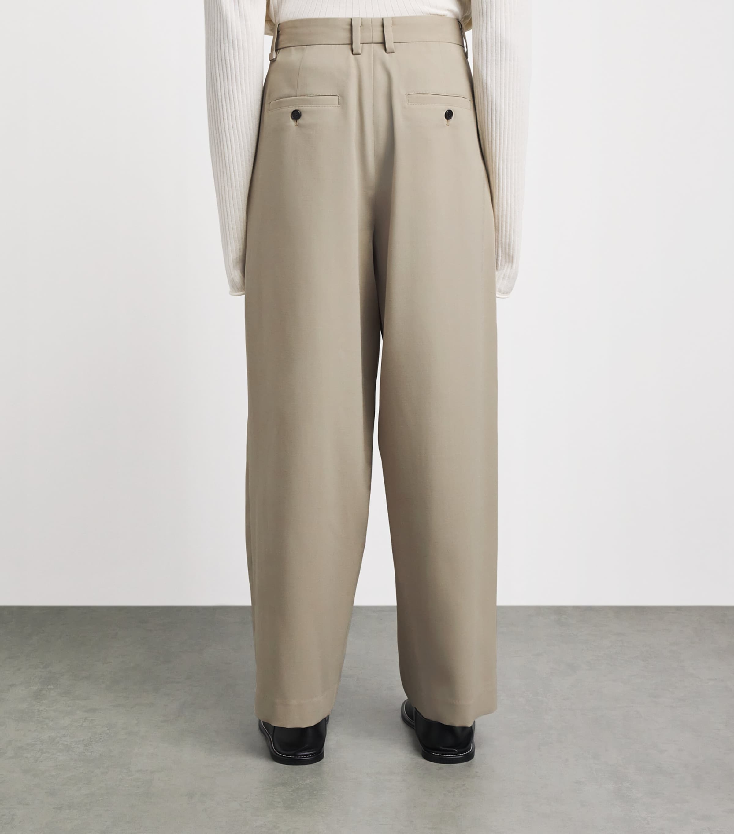 System Mens Double-Pleat Wide-Leg Trousers Khaki Beige Image 5