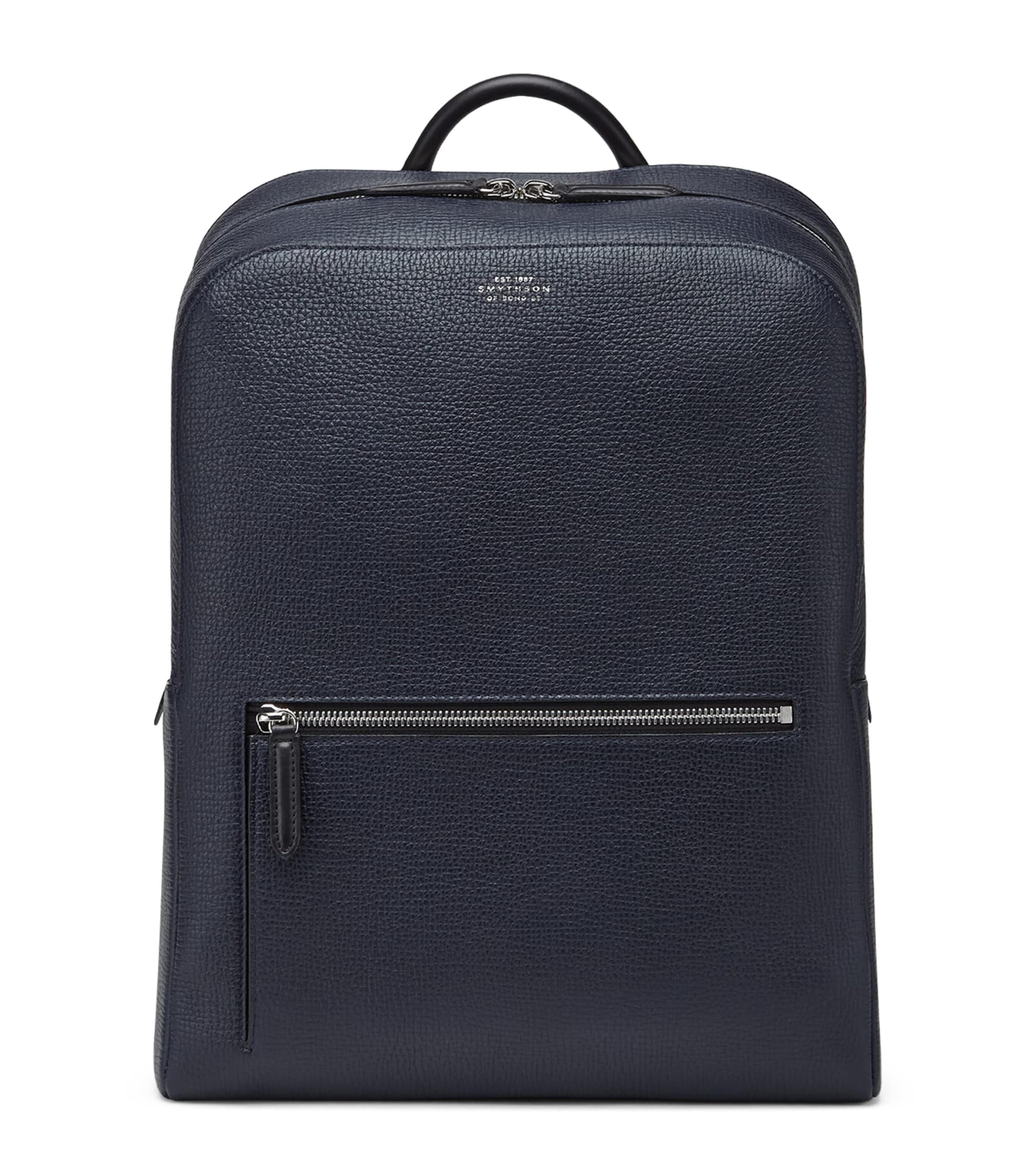 Smythson Leather Backpack In Blue