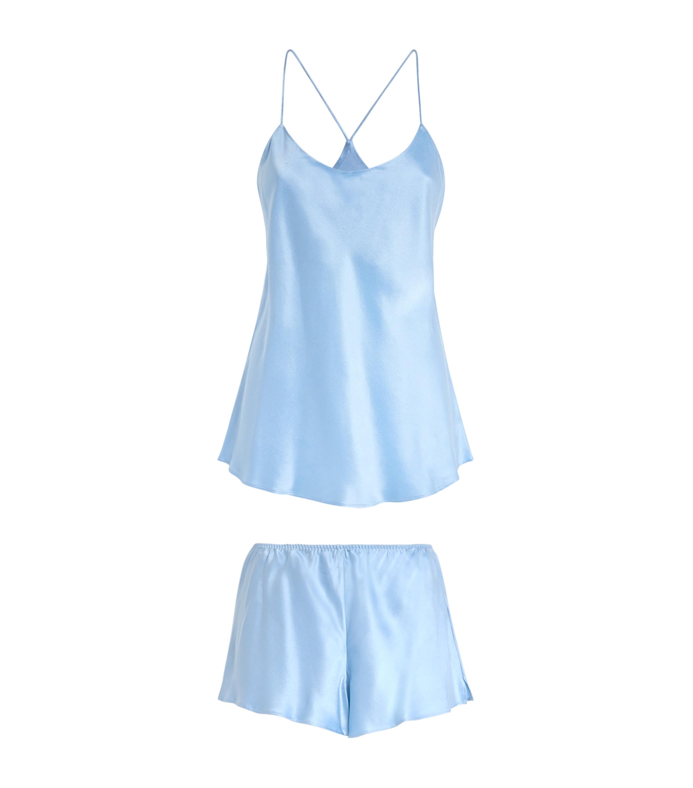 Shop Olivia Von Halle Silk Bella Pyjama Set In Blue