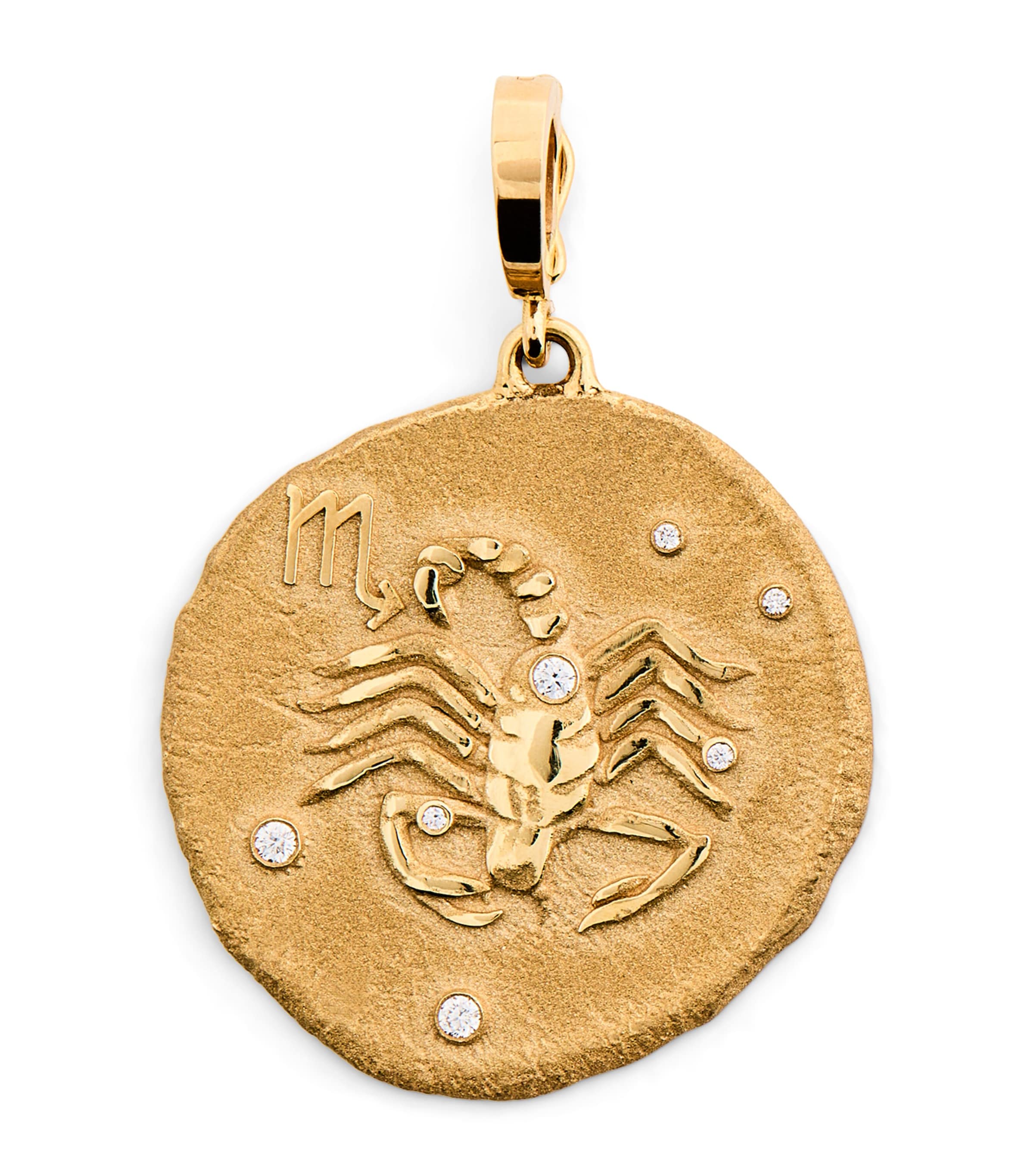 Azlee Large Yellow Gold And Diamond Scorpio Coin Charm In Gold