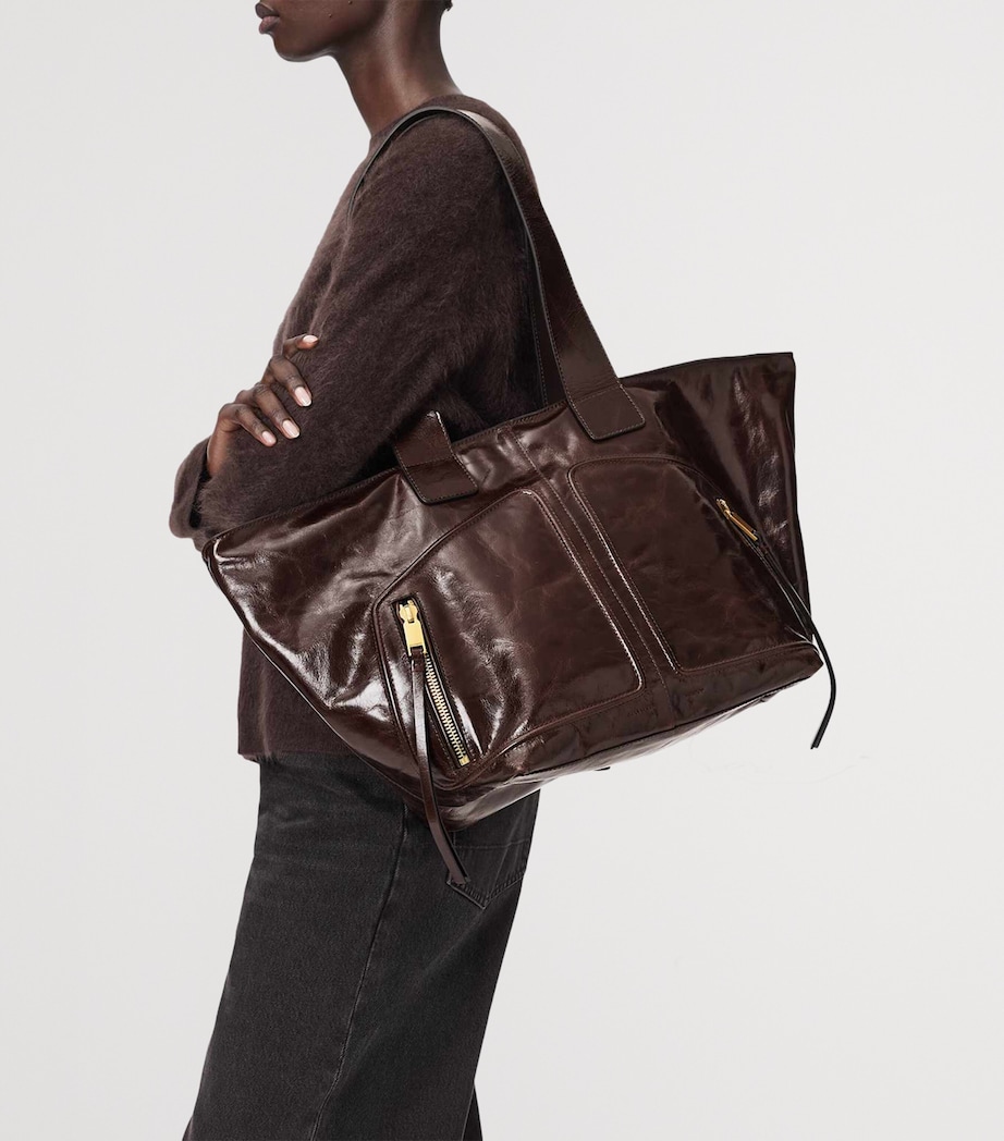AllSaints Buffalo Leather Jean Rey Tote Bag Cognac Brown Image 2