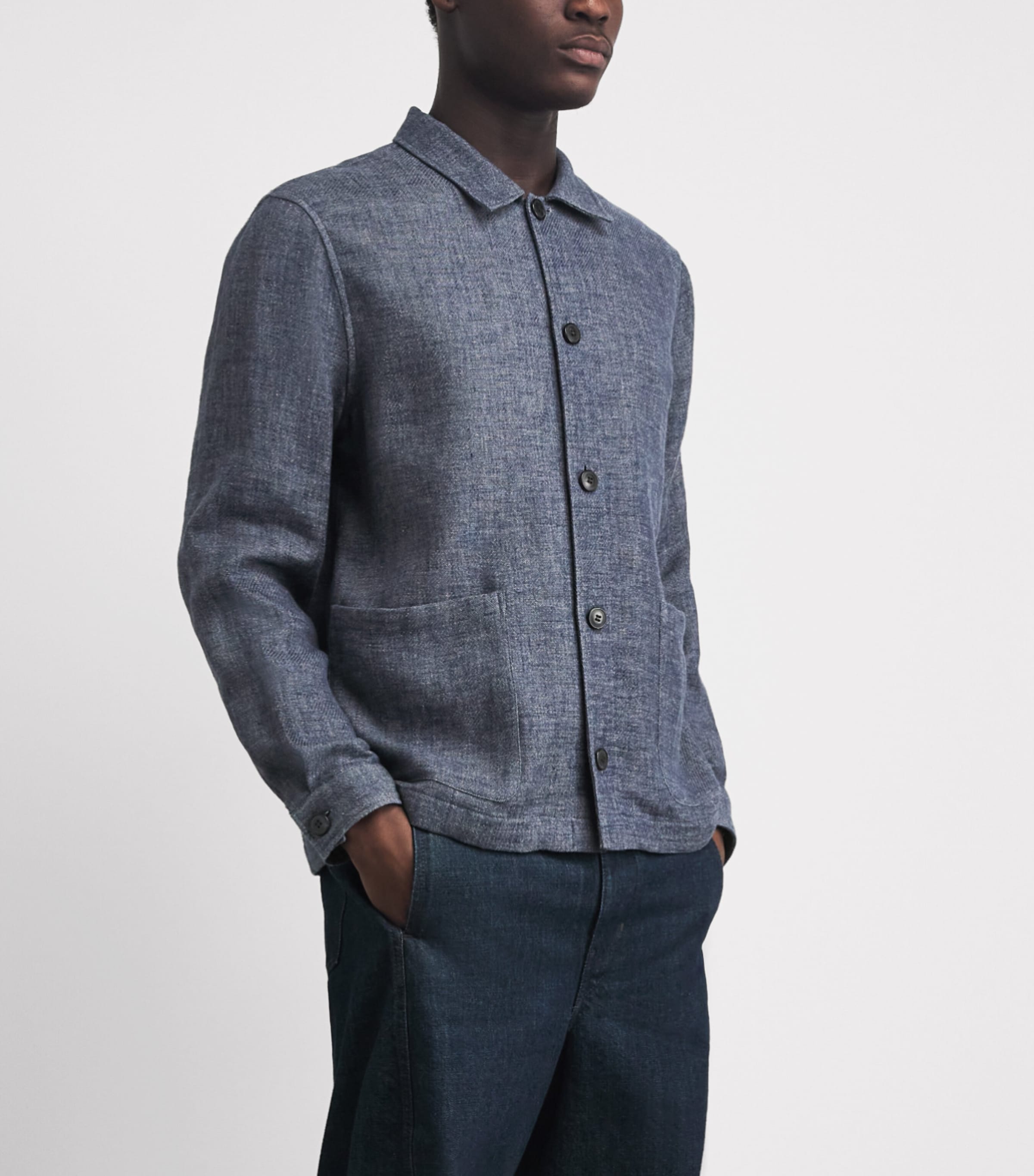 Sunspel Mens Cotton-Linen Twill Twin-Pocket Jacket Buds Denim Blue Image 4