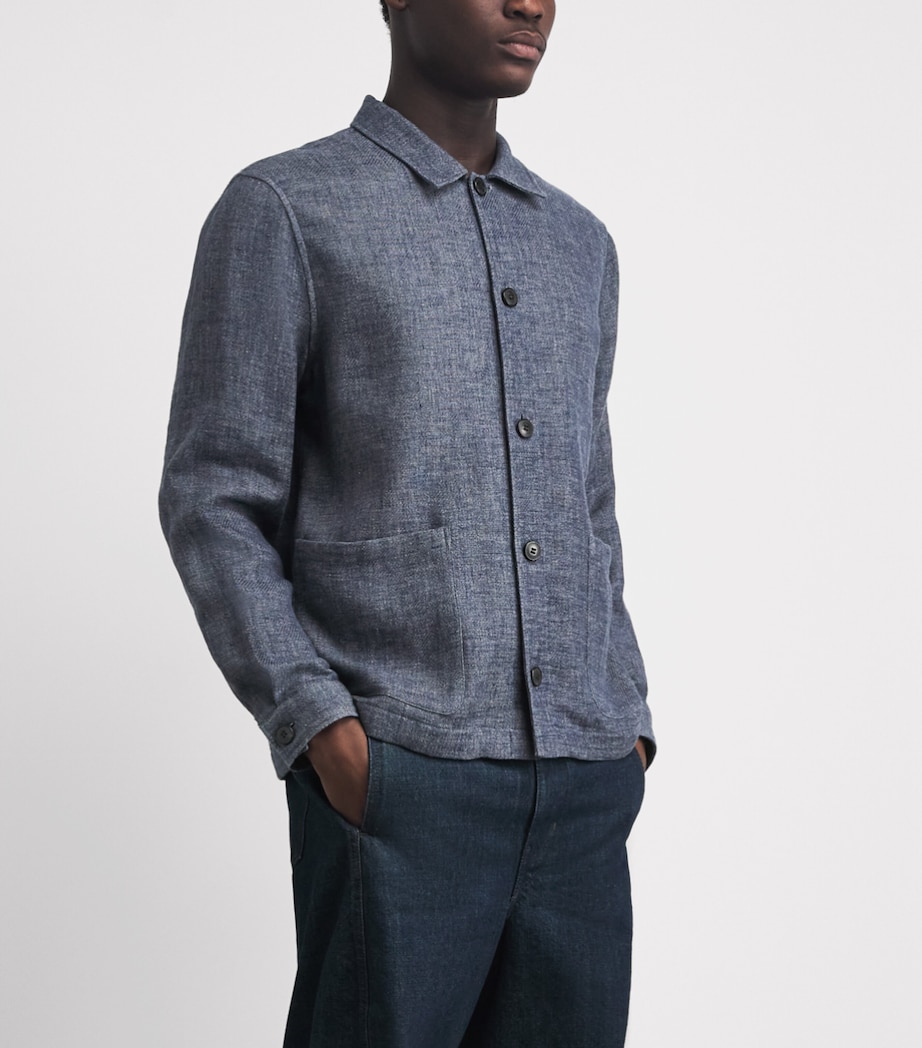 Sunspel Mens Cotton-Linen Twill Twin-Pocket Jacket Buds Denim Blue Image 4