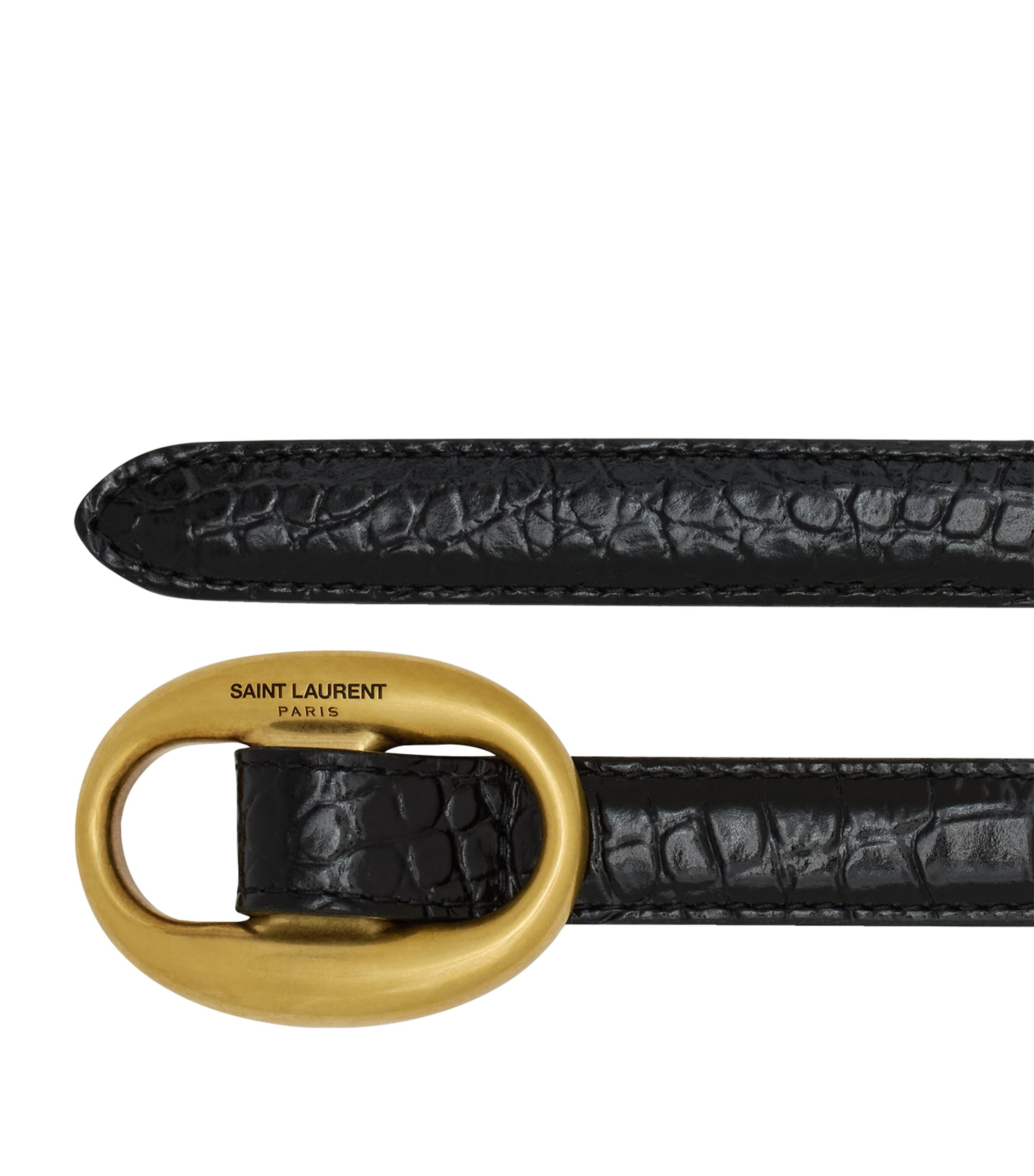 Saint Laurent Womens Leather Croc-Embossed Belt Image 2