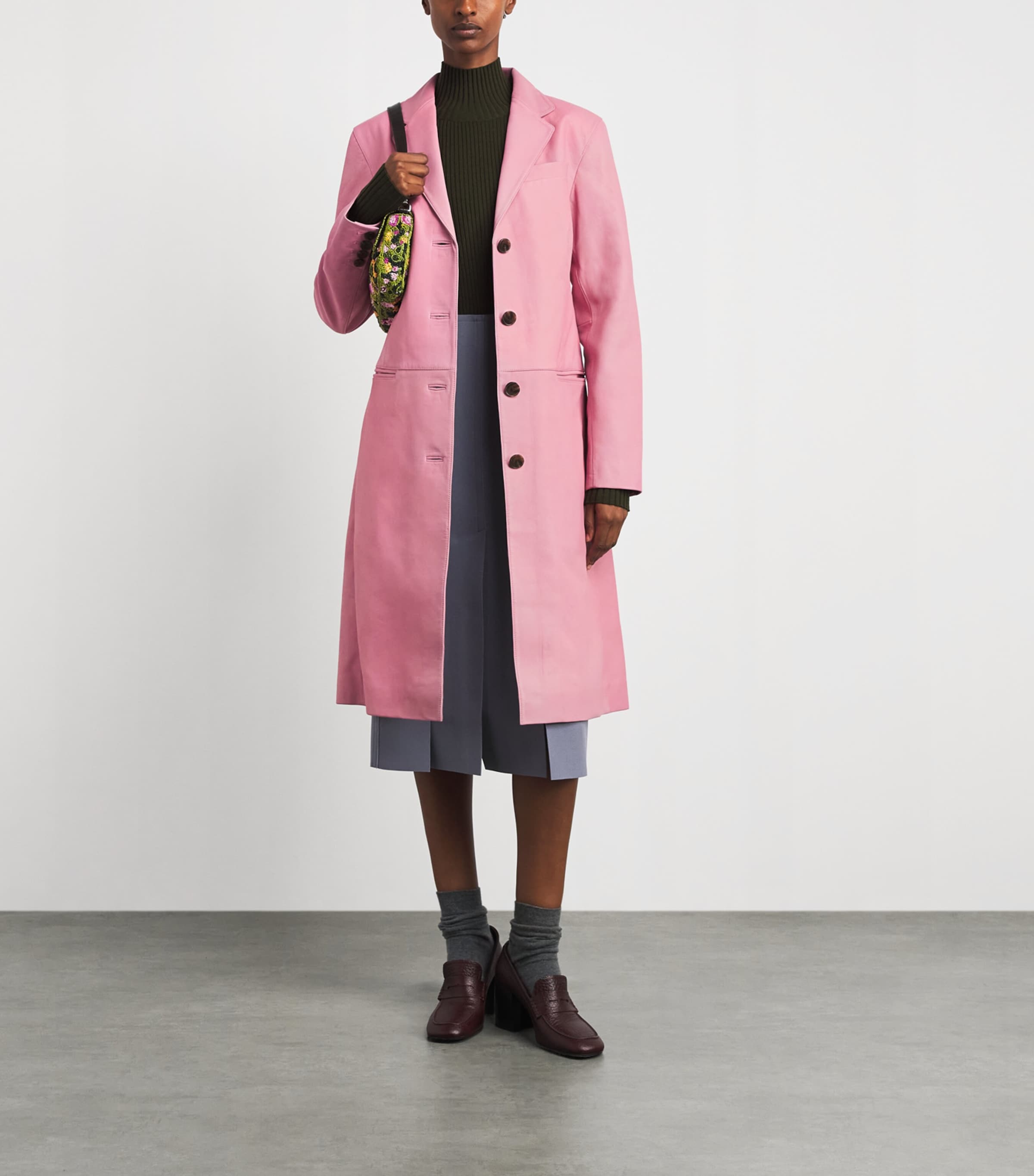 STAUD Womens Wyatt Leather Trench Coat Wrse Wild Rose Image 2