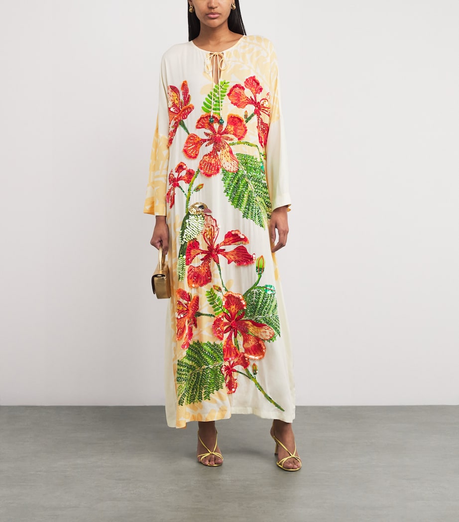 Embellished Gulmohar Maxi Kaftan Dress IVORY/PARROT Image 2