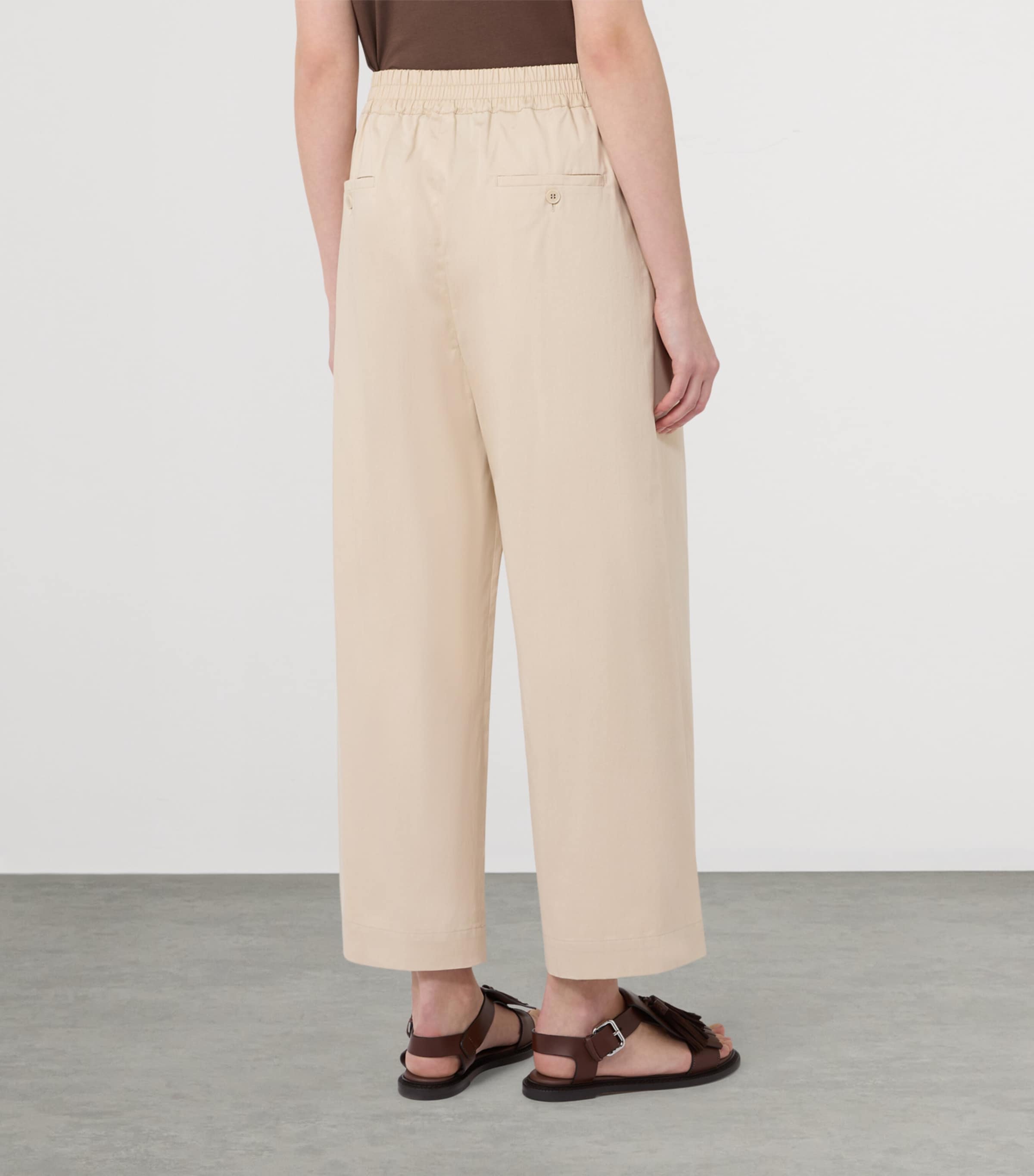 Weekend Max Mara Womens Cotton Cropped Wide-Leg Trousers Beige Image 3