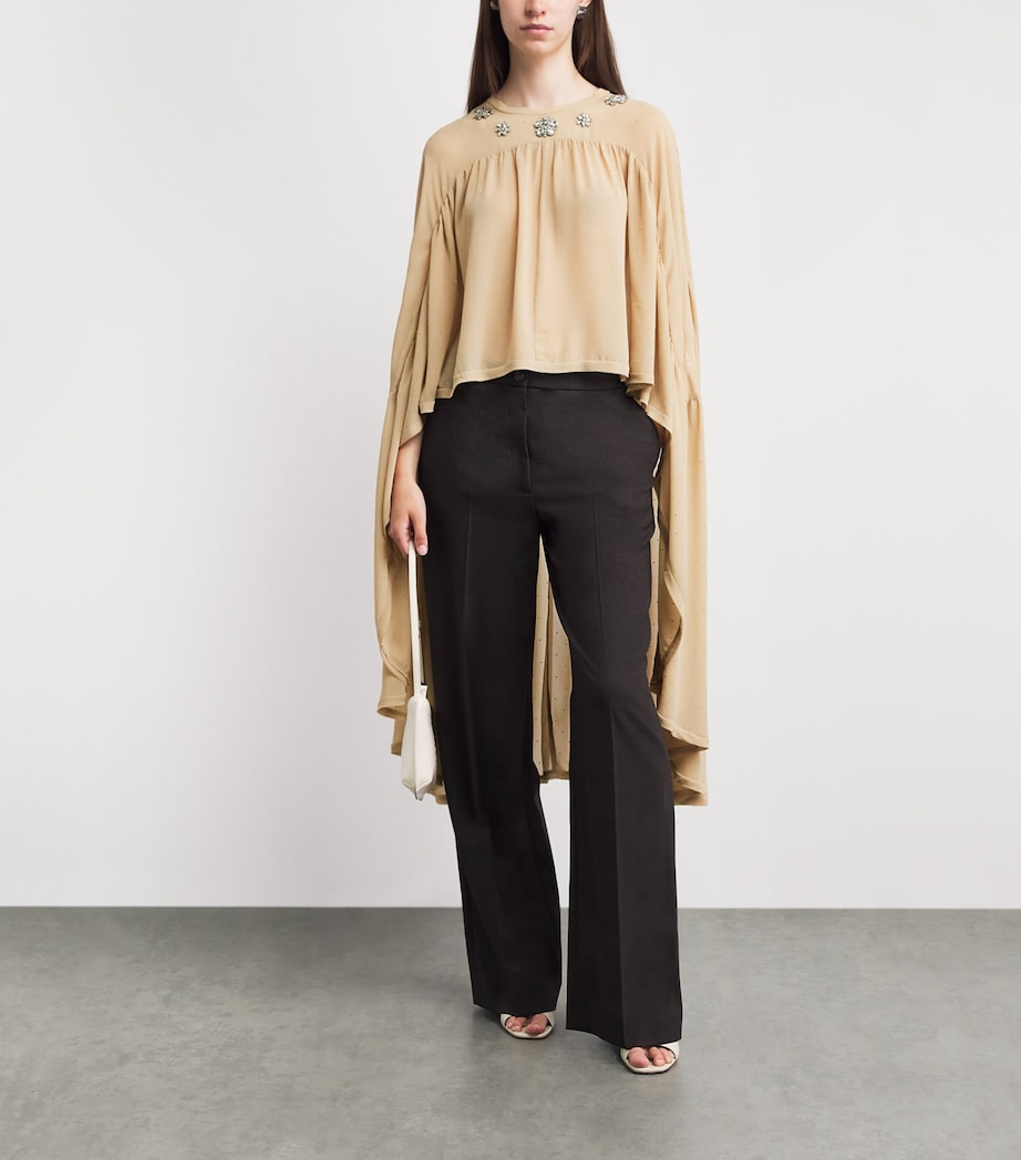 Maje Womens Embellished Chiffon Cape Top Sand Image 2