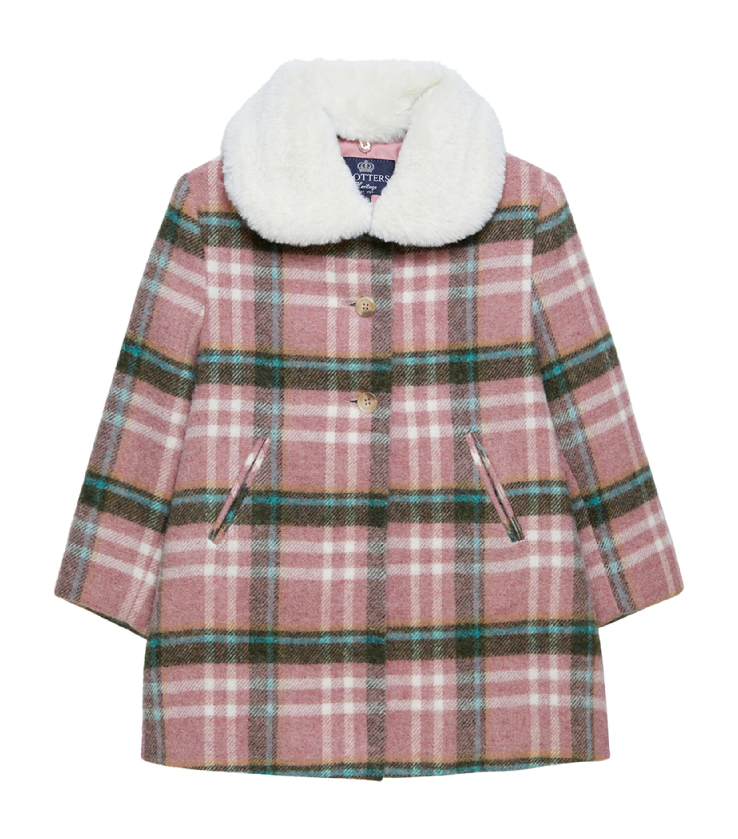 Shop Trotters Wool Check Darcy Coat In Pink