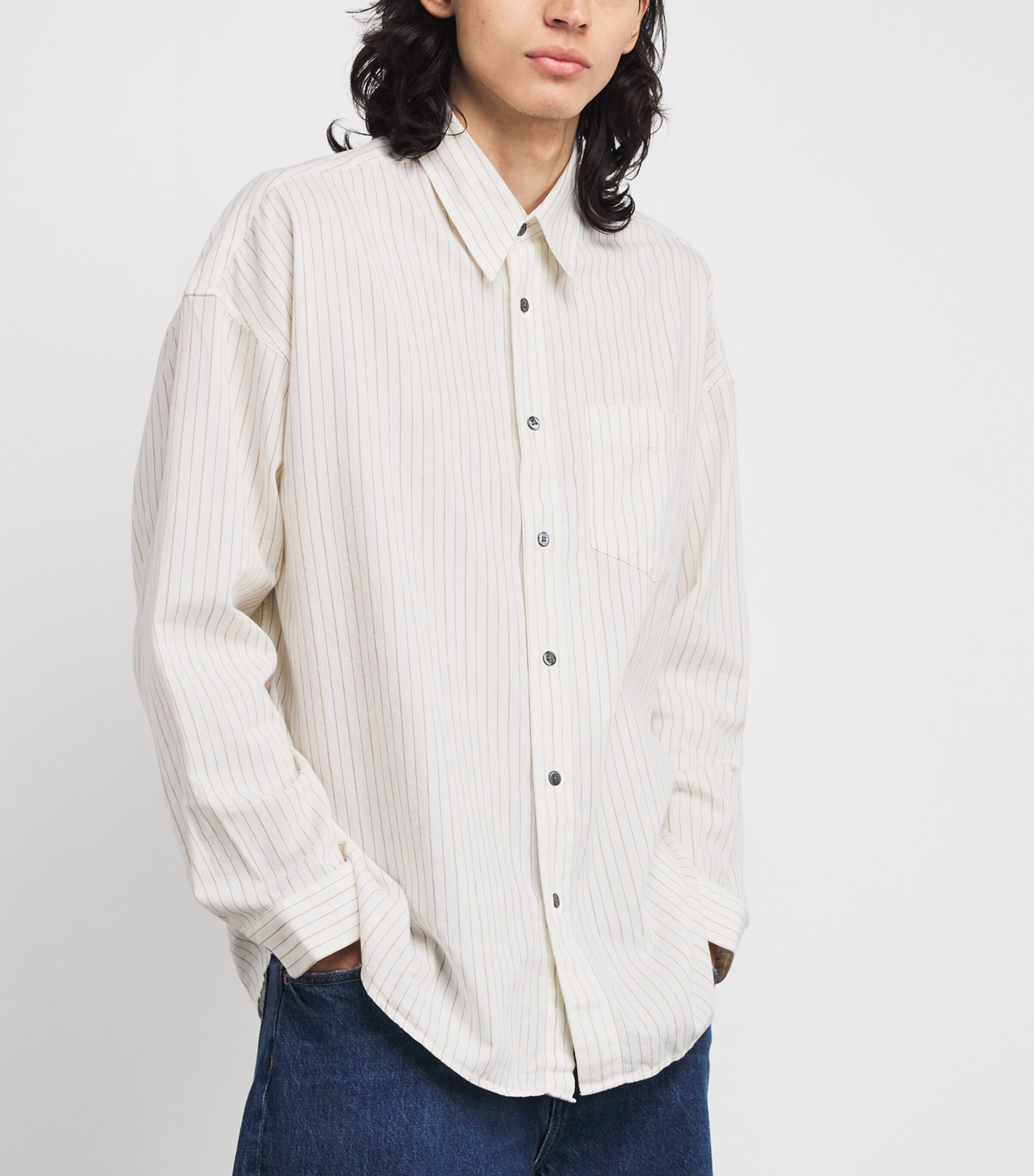 Sunflower Mens Cotton-Blend Stripe Stable Shirt Off White Image 3