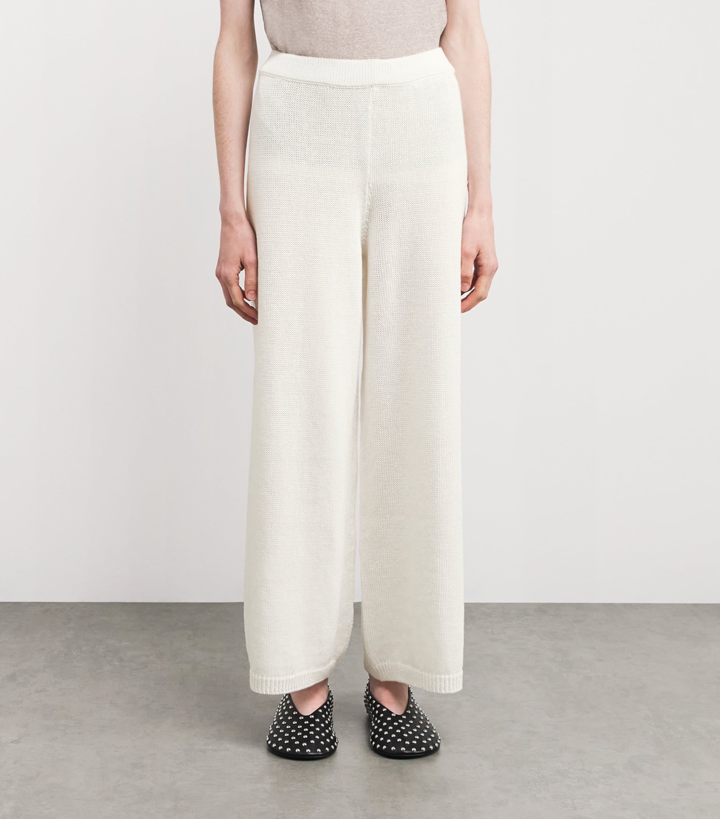 Iris Von Arnim Womens Knitted Payten Wide-Leg Trousers Off White Image 3